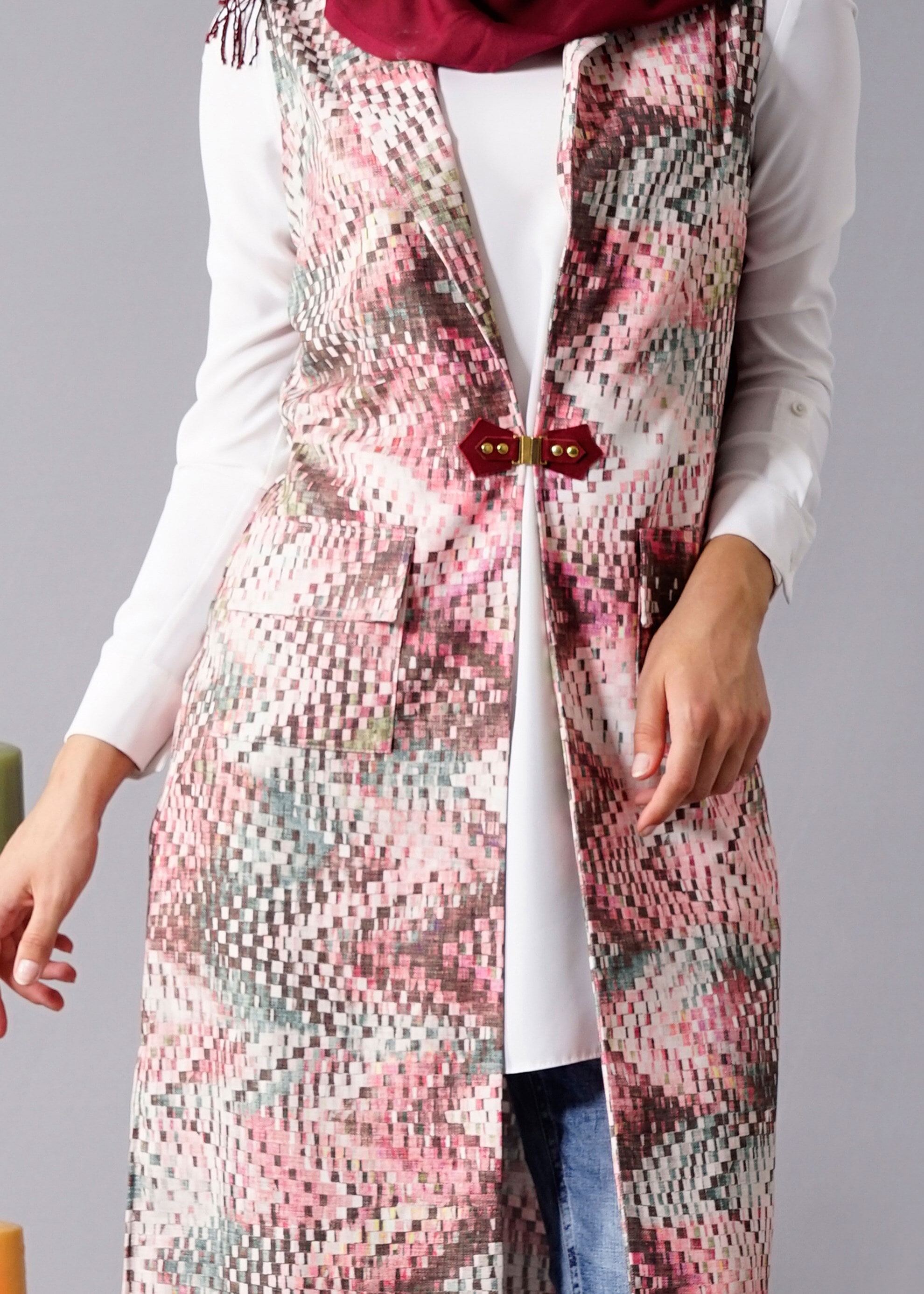 Tesettür giyim PUDRA 4585 Spnya Tesettür Yelek 38/46 TEK40