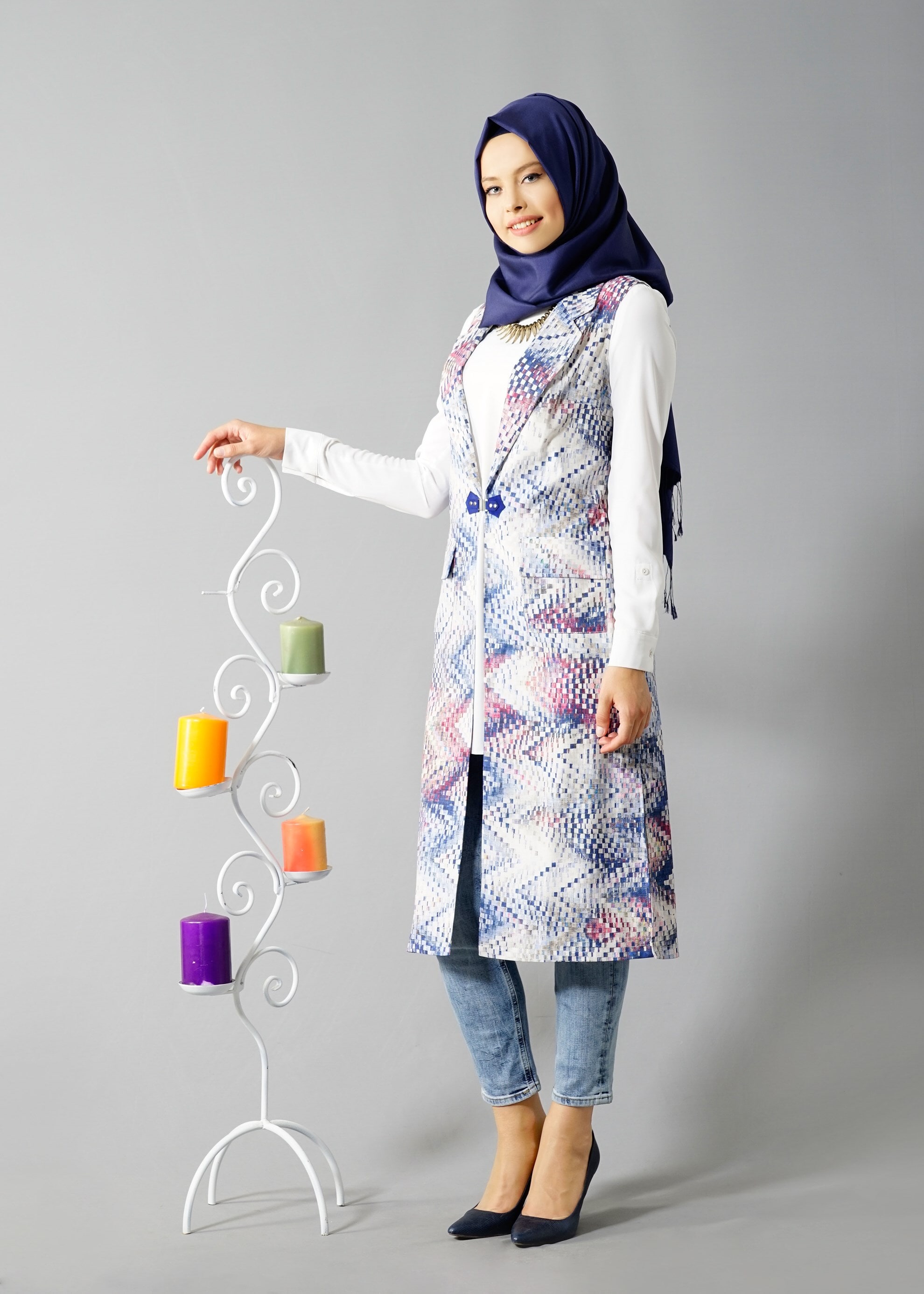 Tesettür giyim LACİVERT 4585 Spnya Tesettür Yelek 38/46 TEK40