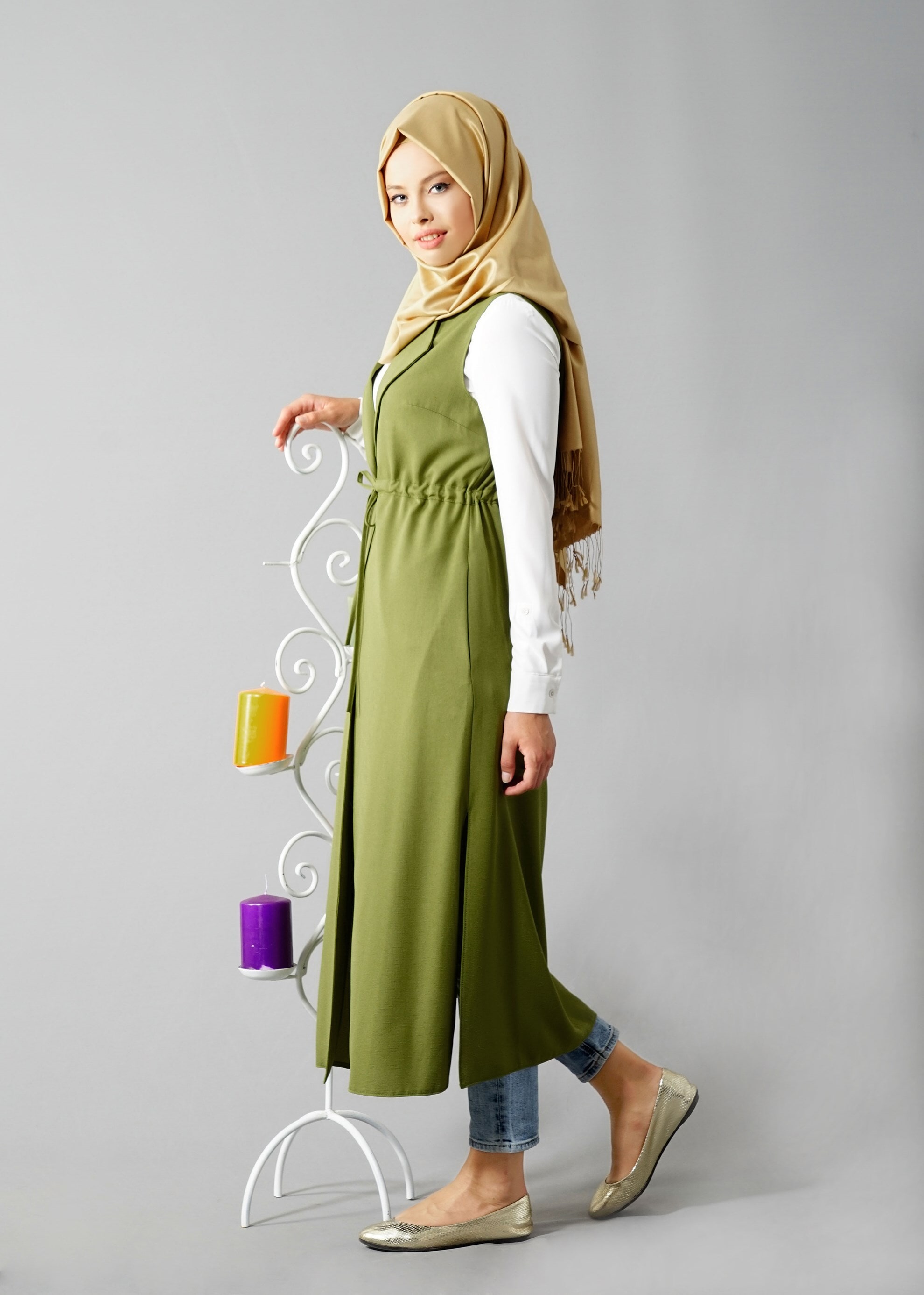 Tesettür giyim YEŞİL 4595 Nora Tesettür Yelek 36/44 TEK38