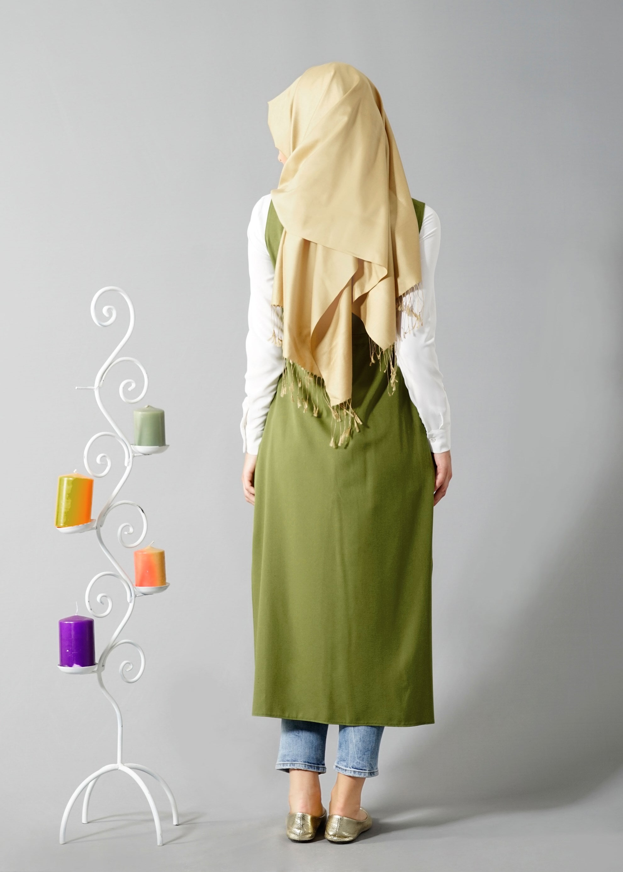 Tesettür giyim YEŞİL 4595 Nora Tesettür Yelek 36/44 TEK38