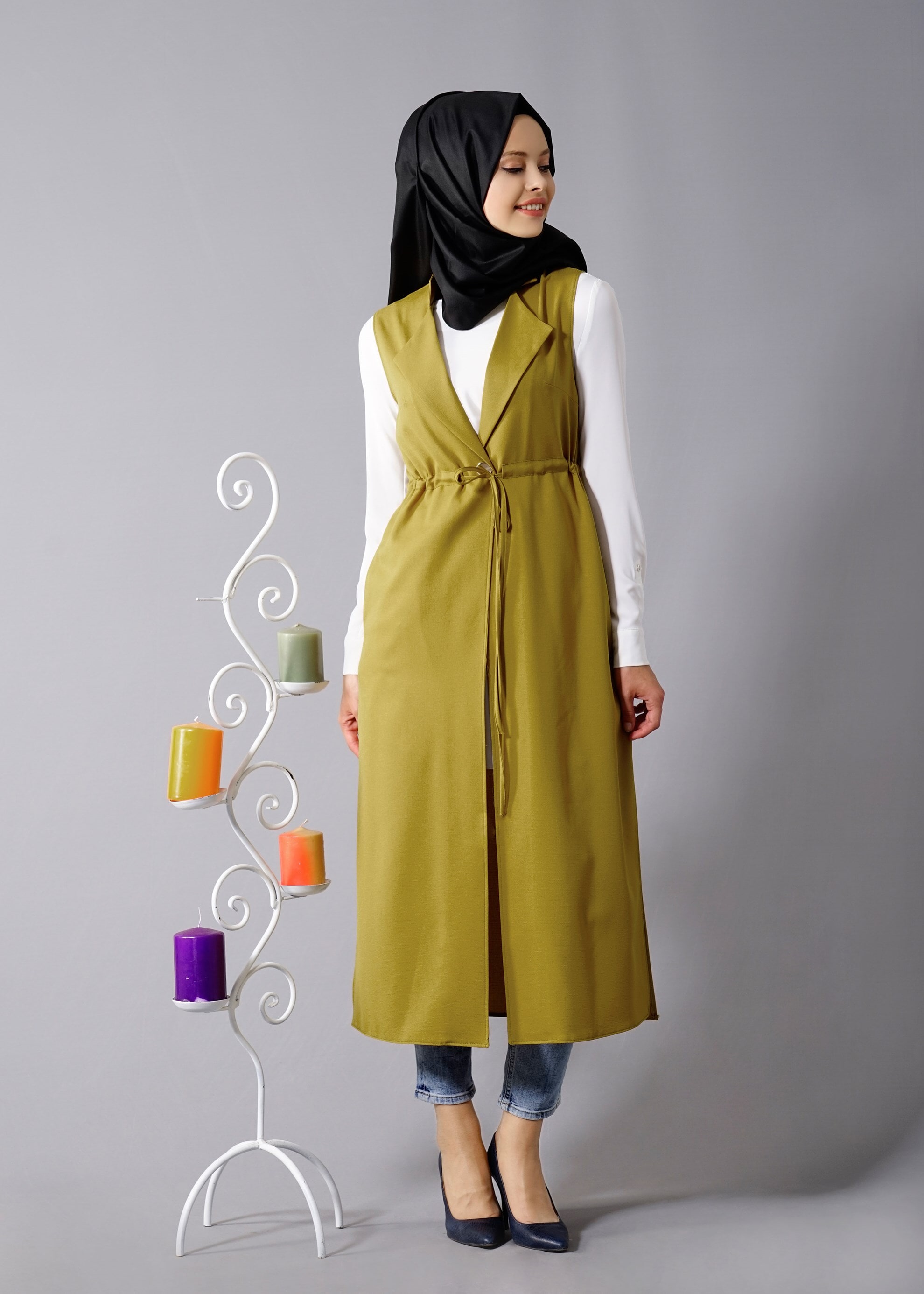 Tesettür giyim YEŞİL 4595 Nora Tesettür Yelek 36/44 TEK38