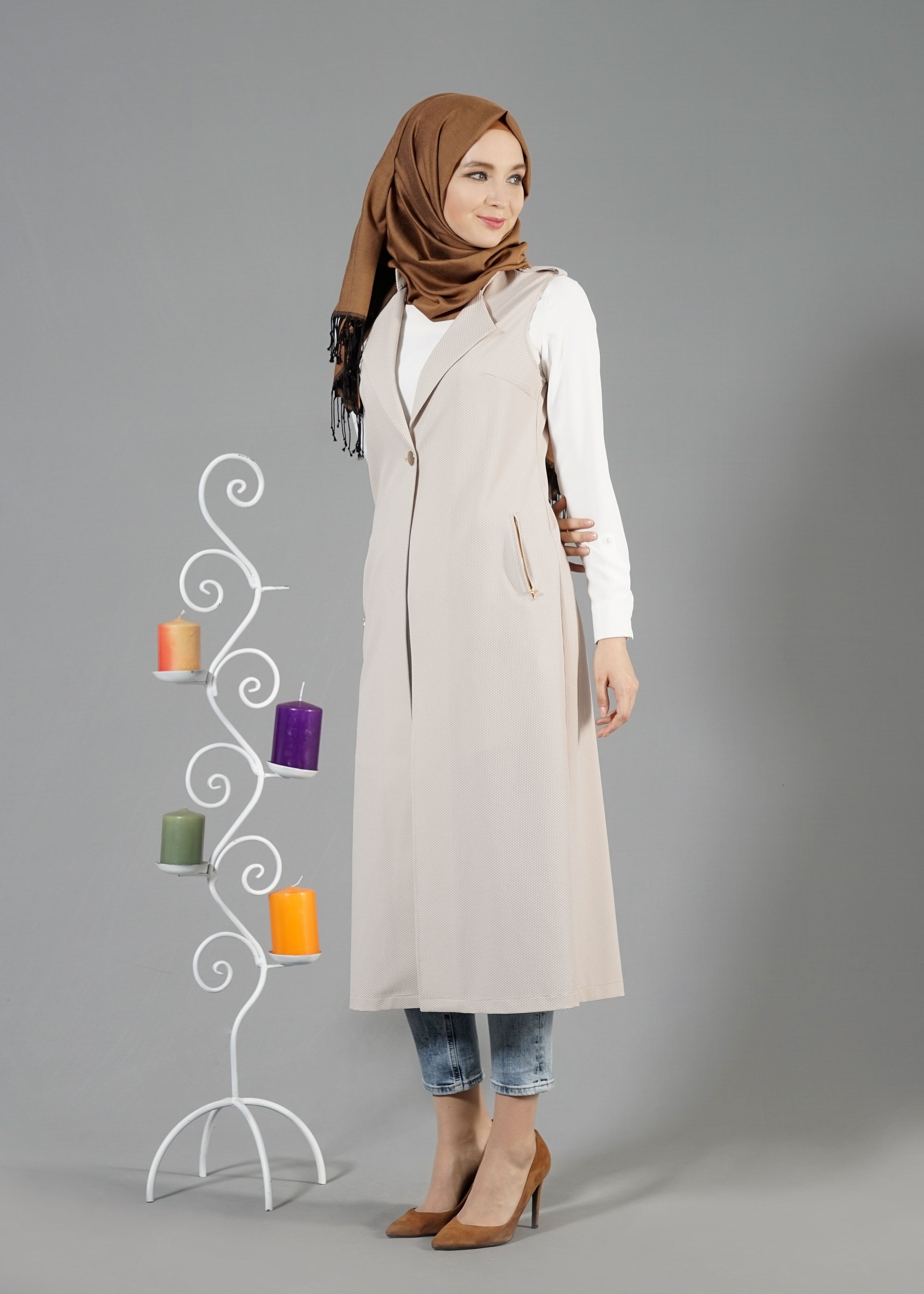 Tesettür giyim SARI 4597 Berta Tesettür Yelek 38/46 TEK40