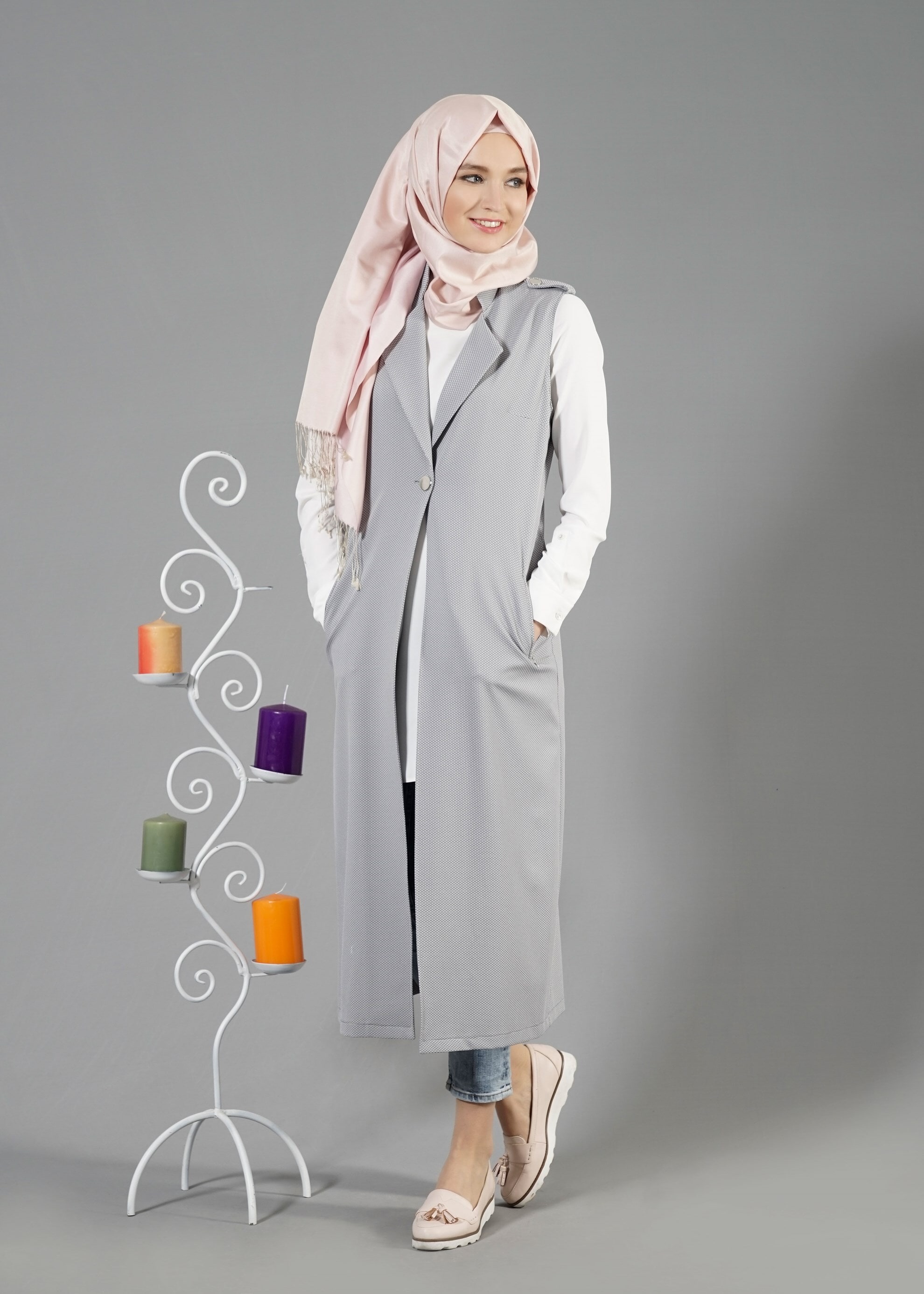 Tesettür giyim GRİ 4597 Berta Tesettür Yelek 38/46 TEK40