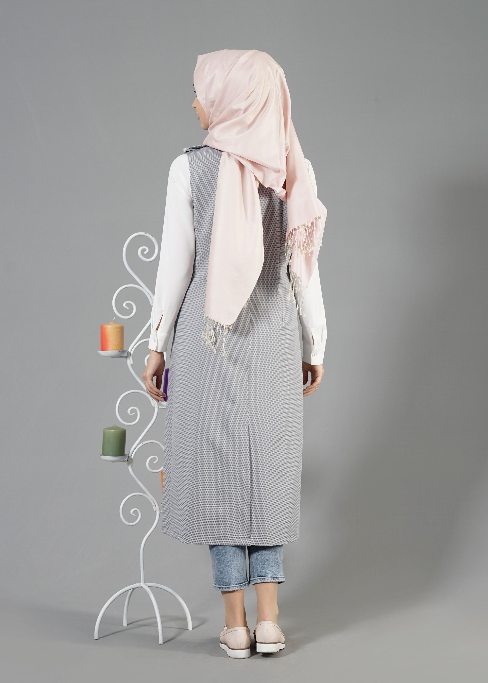 Tesettür giyim GRİ 4597 Berta Tesettür Yelek 38/46 TEK40