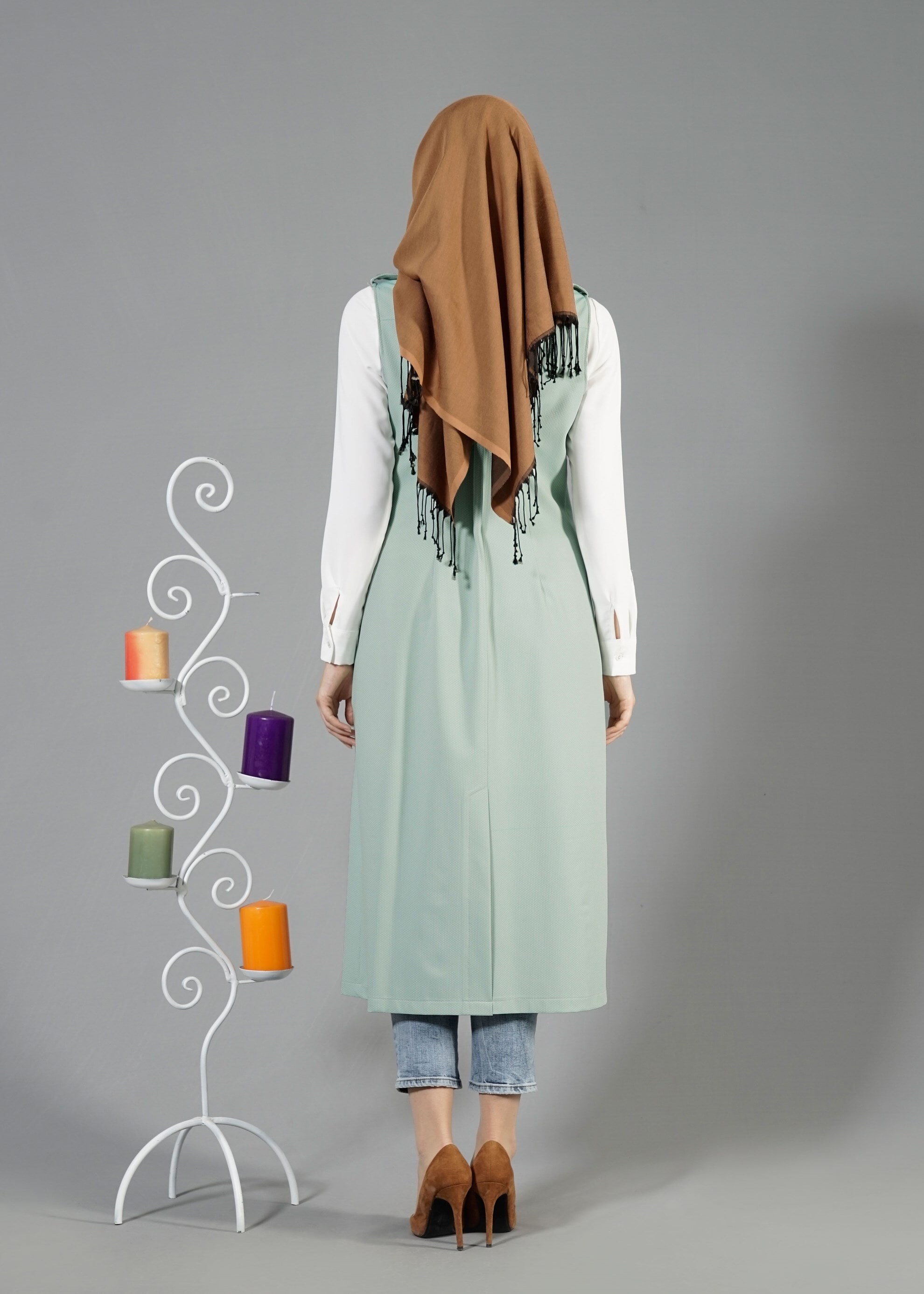 Tesettür giyim YEŞİL 4597 Berta Tesettür Yelek 38/46 TEK40