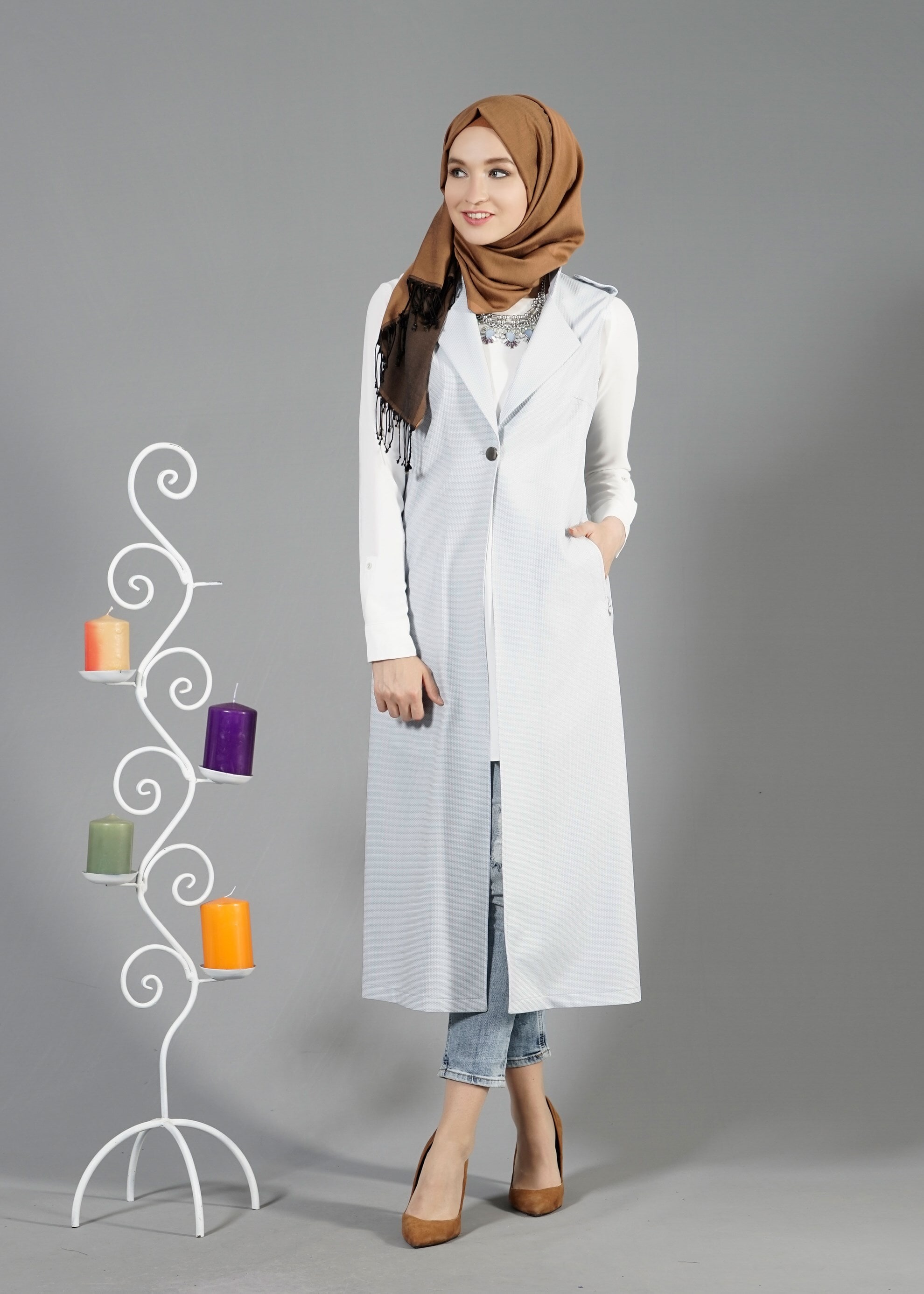 Tesettür giyim MAVİ 4597 Berta Tesettür Yelek 38/46 TEK40