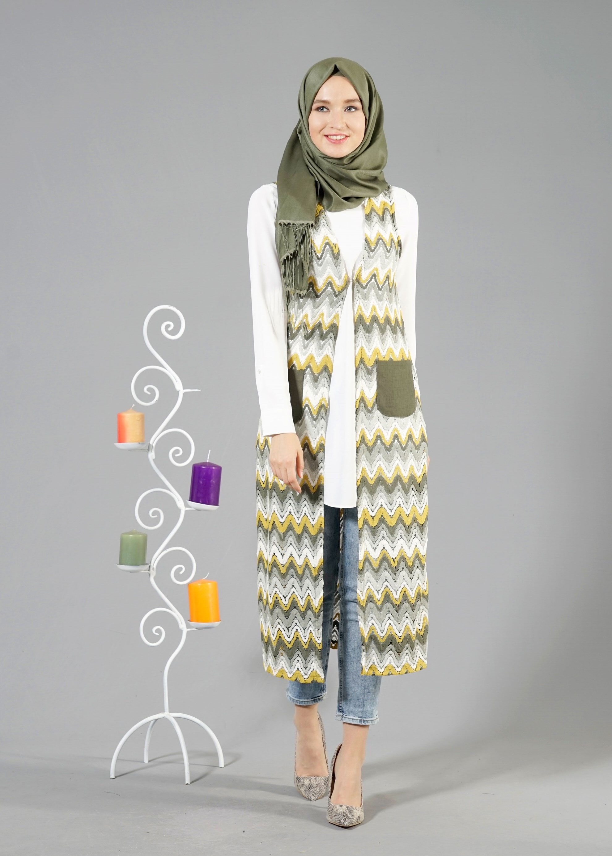 Tesettür giyim HAKİ 4618 CHİARA YELEK 38/46 TEK40