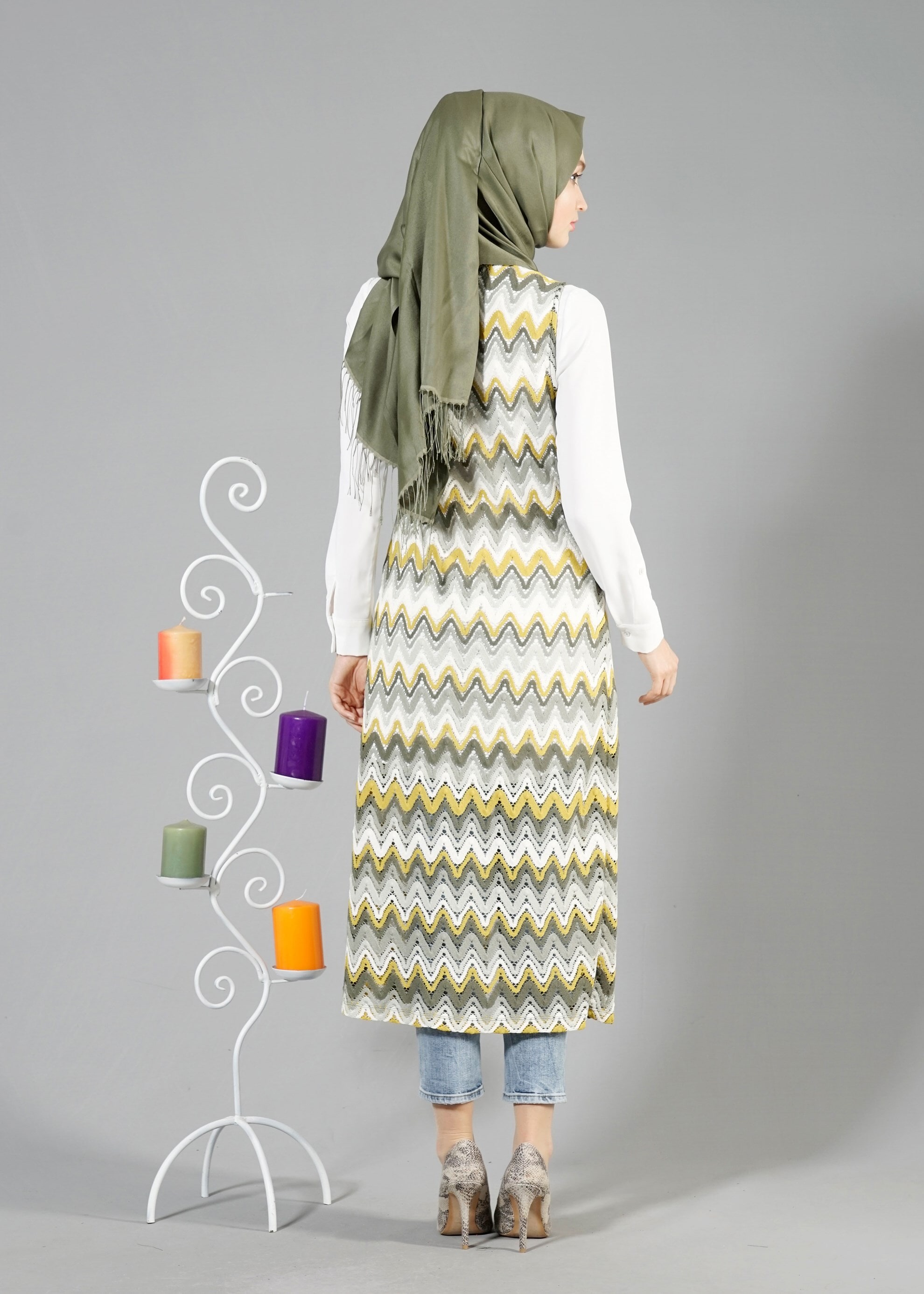 Tesettür giyim HAKİ 4618 CHİARA YELEK 38/46 TEK40