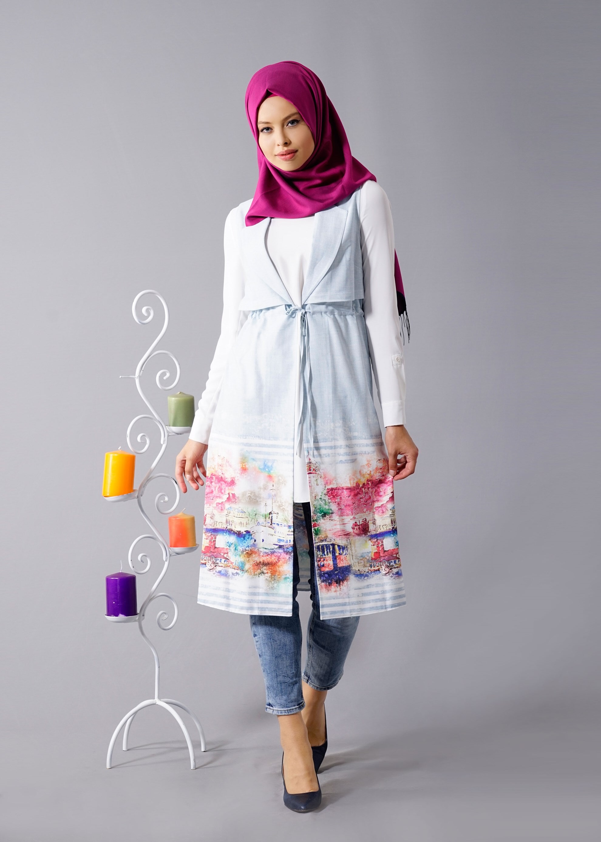 Tesettür giyim MAVİ 4642 Sonya Tesettür Yelek 38/44 TEK36