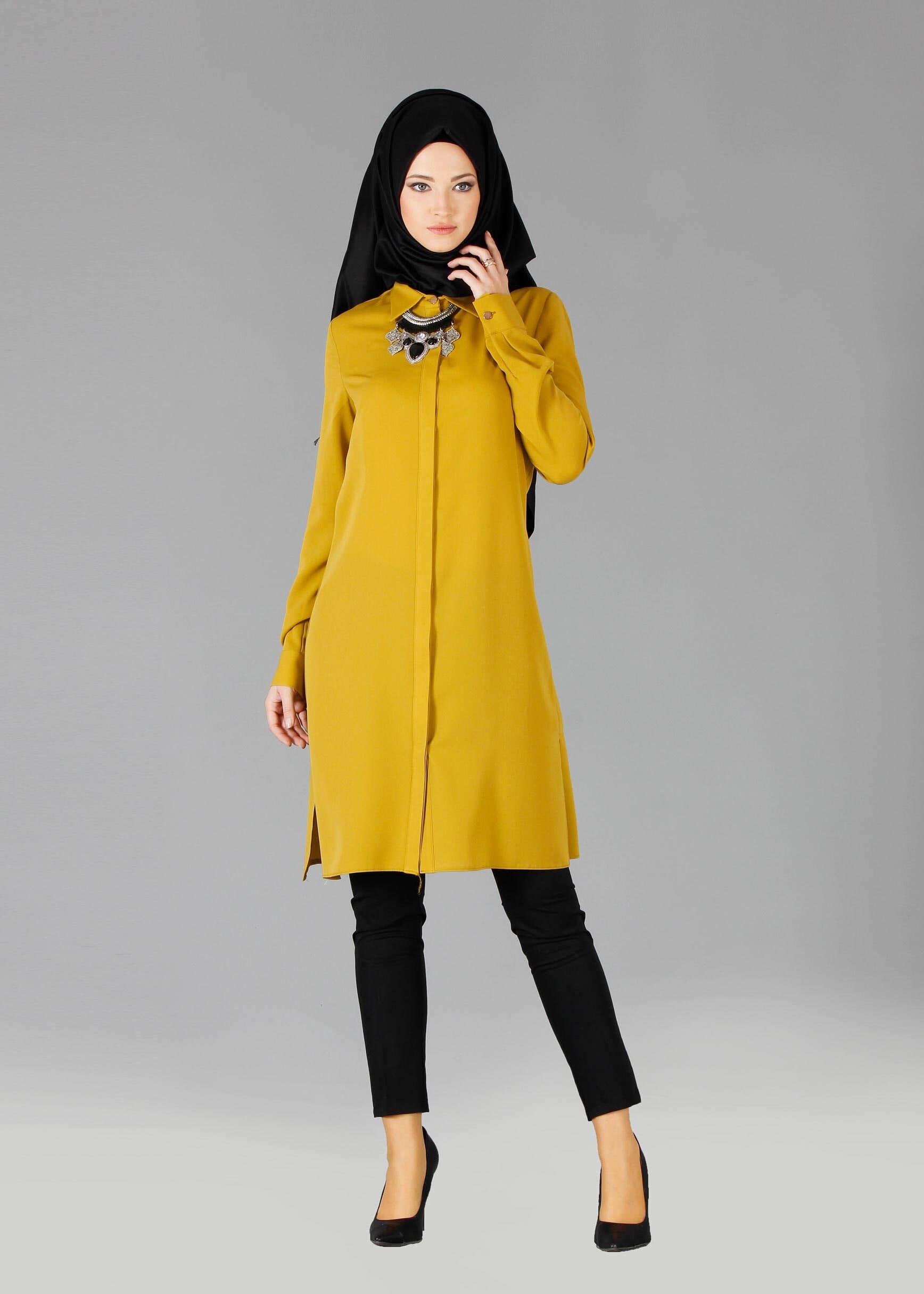 Tesettür giyim SARI 4647 6384 Tesettür Tunik 38/46 TEK36