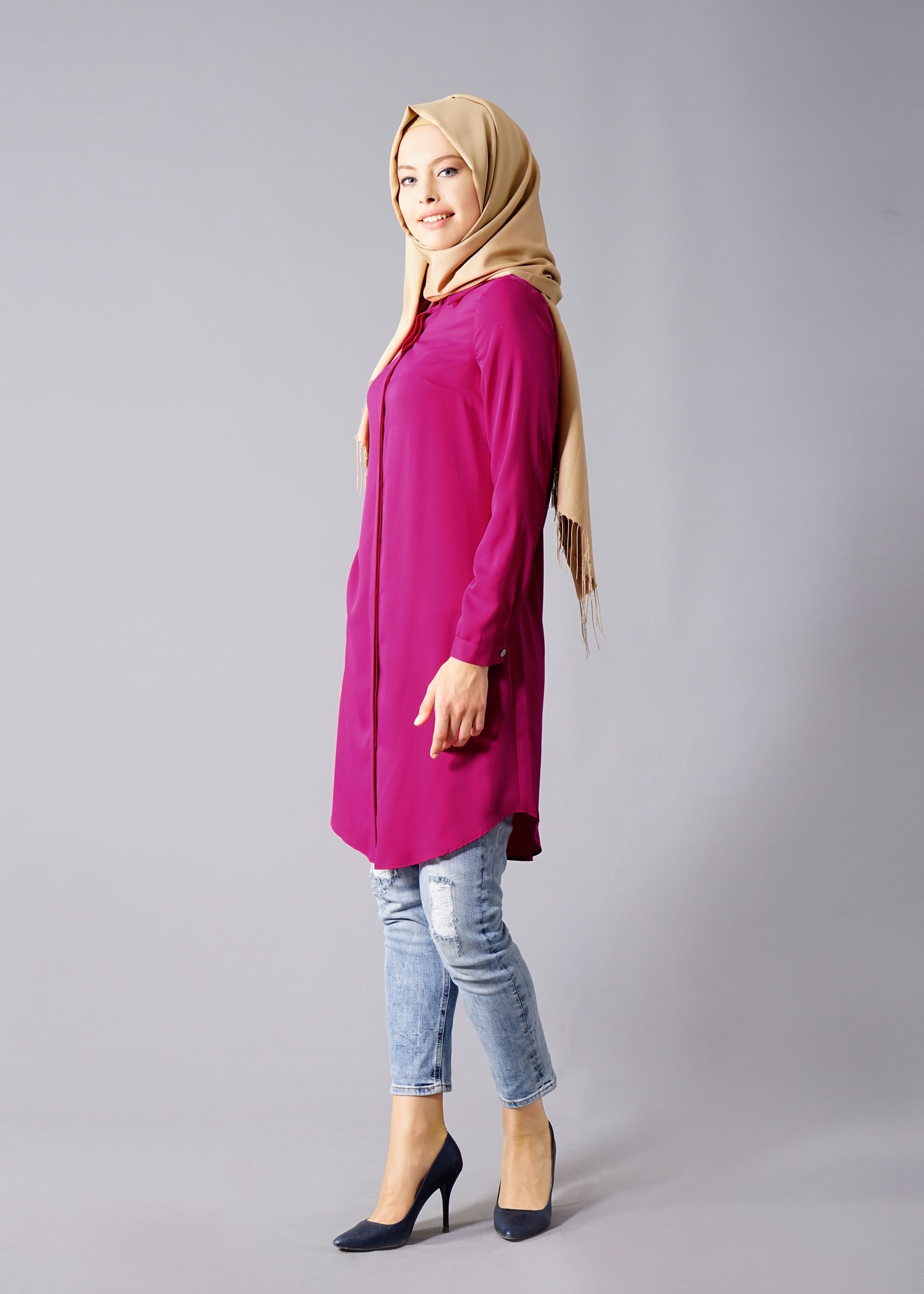 Tesettür giyim FUŞYA 4647 6384 Tesettür Tunik 38/46 TEK36