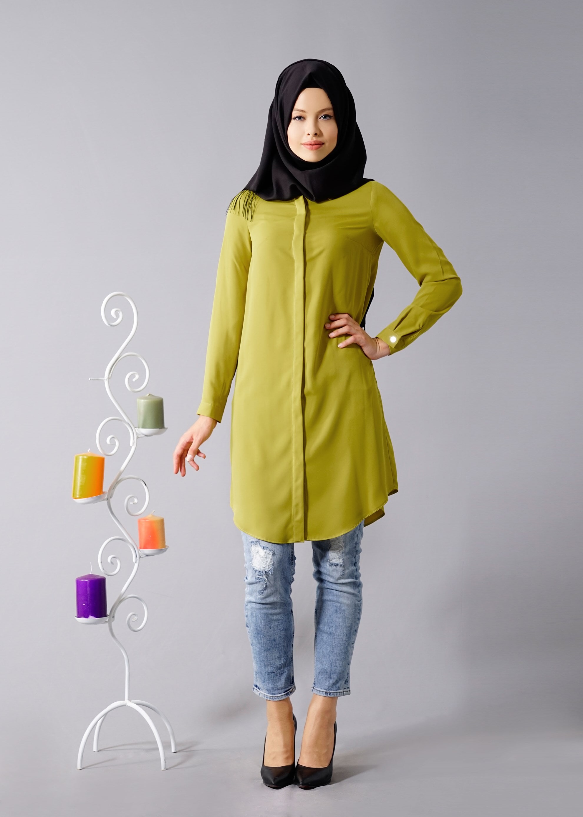 Tesettür giyim YEŞİL 4647 6384 Tesettür Tunik 38/46 TEK36