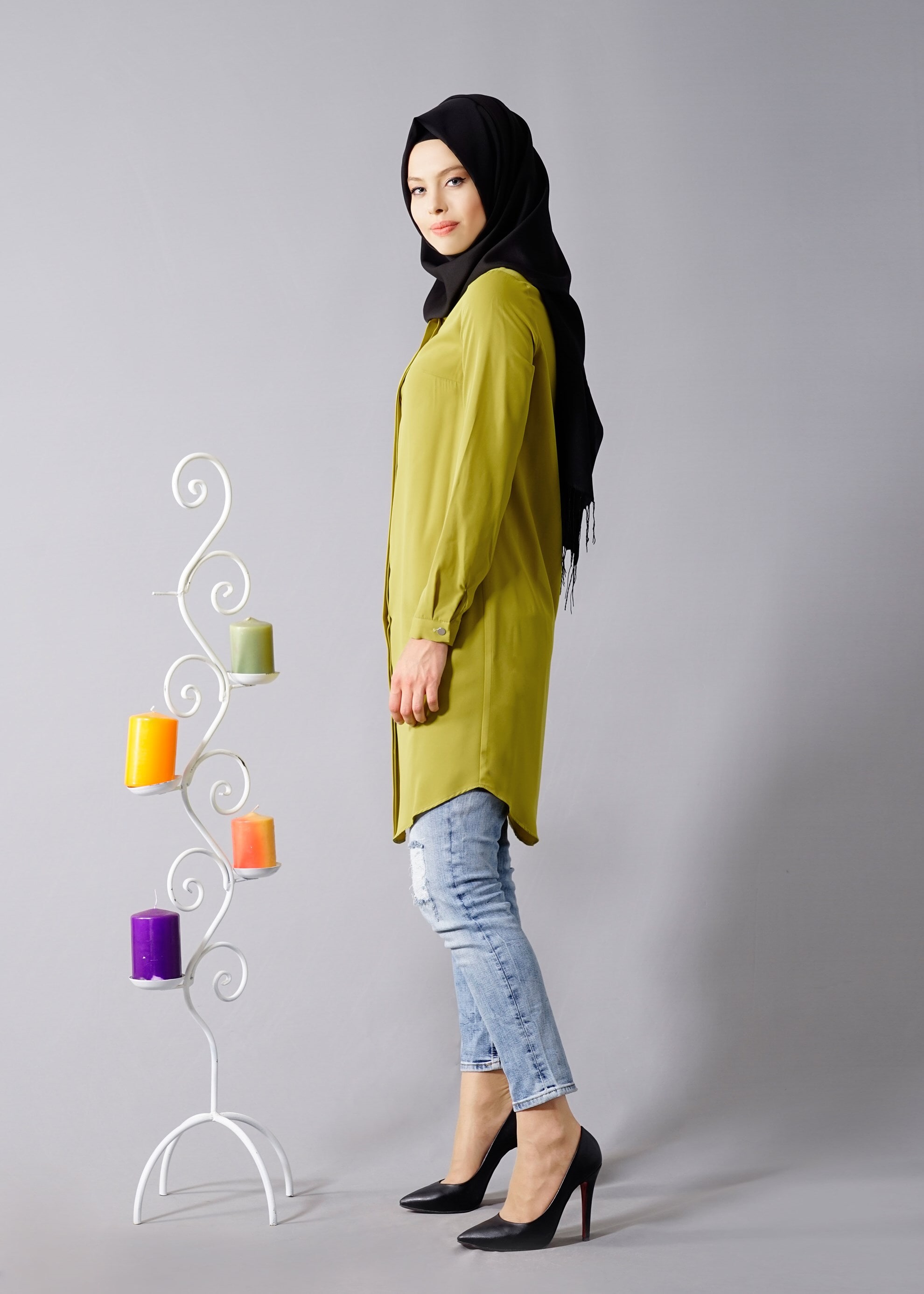 Tesettür giyim YEŞİL 4647 6384 Tesettür Tunik 38/46 TEK36