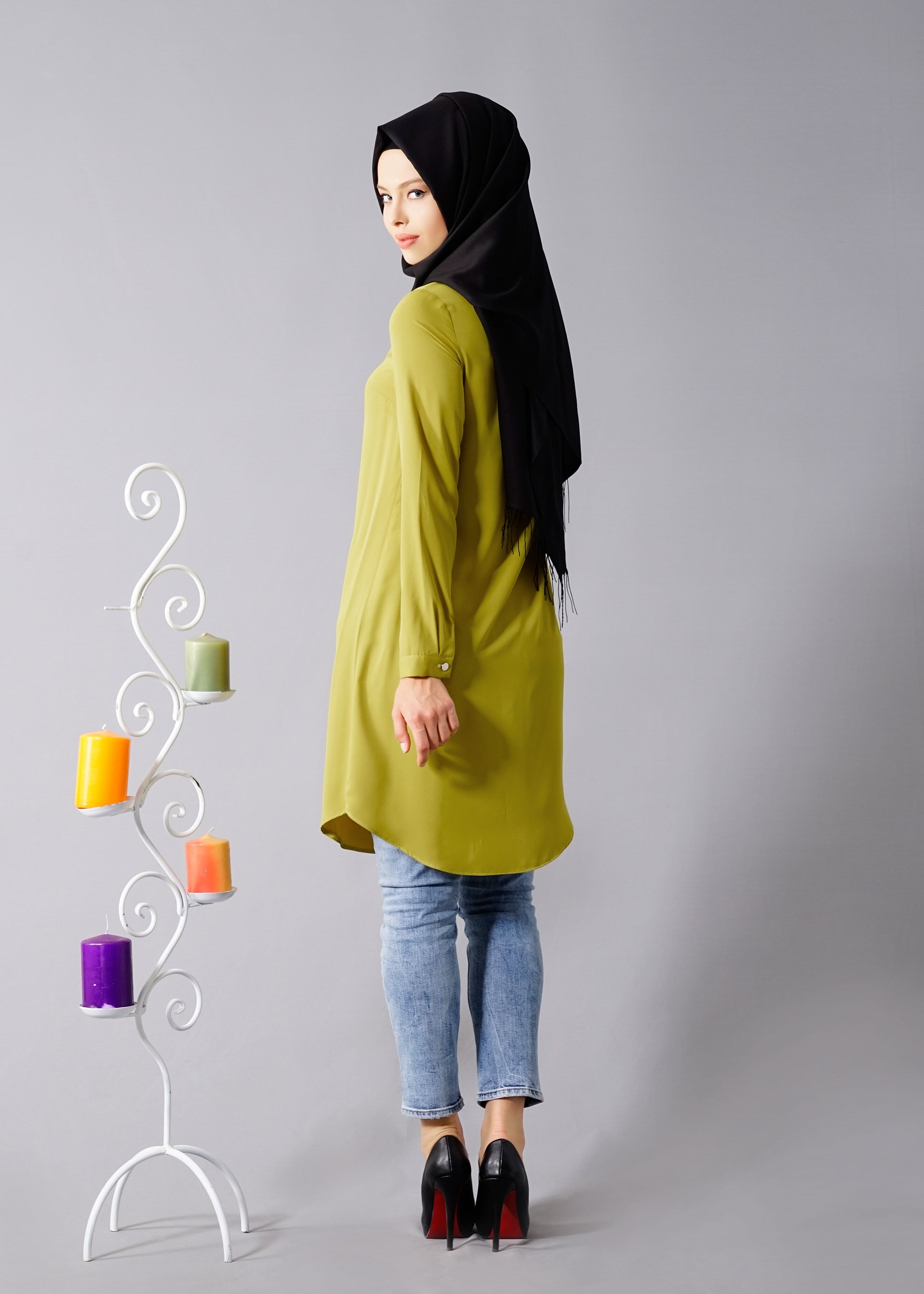 Tesettür giyim YEŞİL 4647 6384 Tesettür Tunik 38/46 TEK36