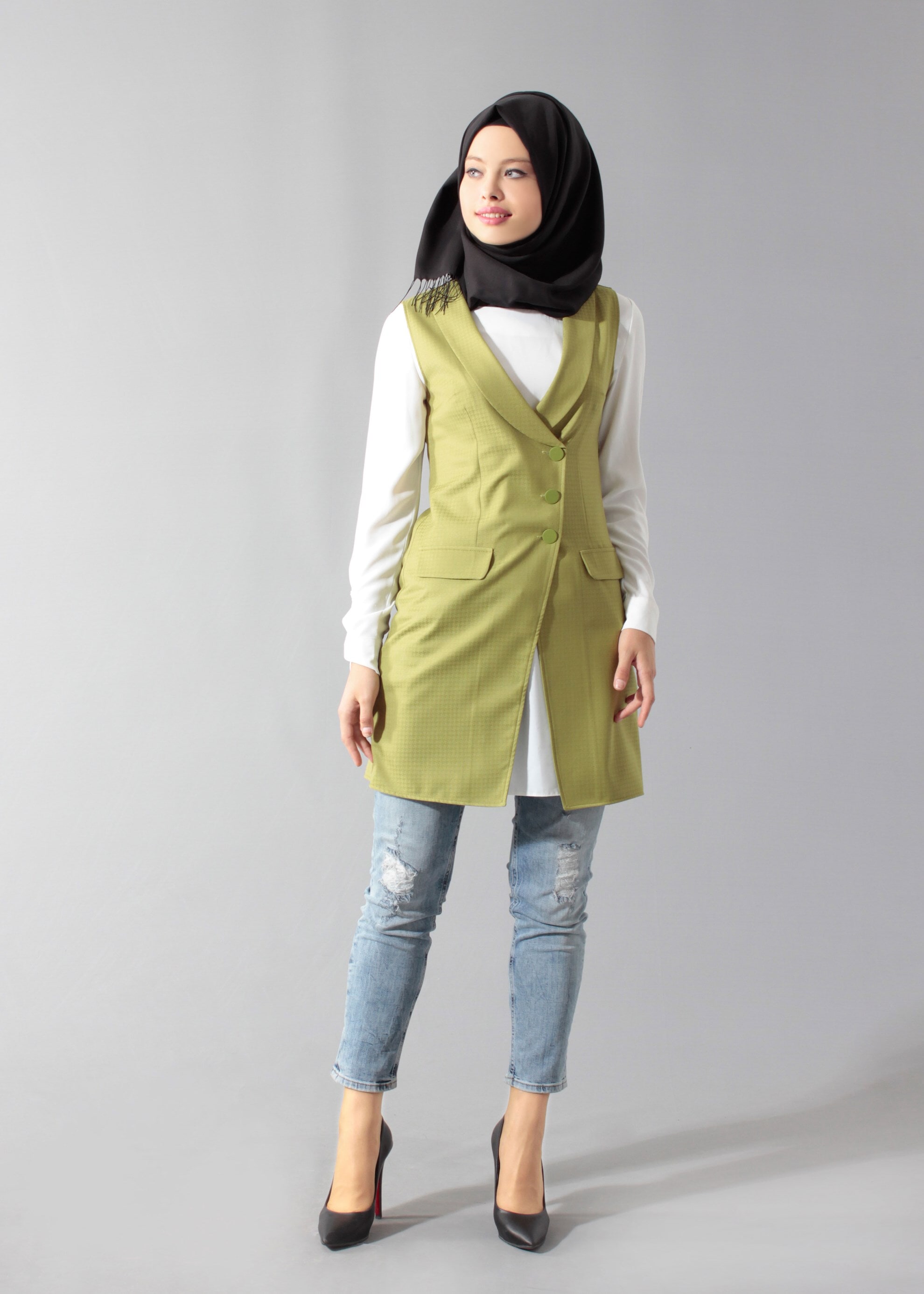 Tesettür giyim YEŞİL 4688 Crista 652 Tesettür Yelek 38/44