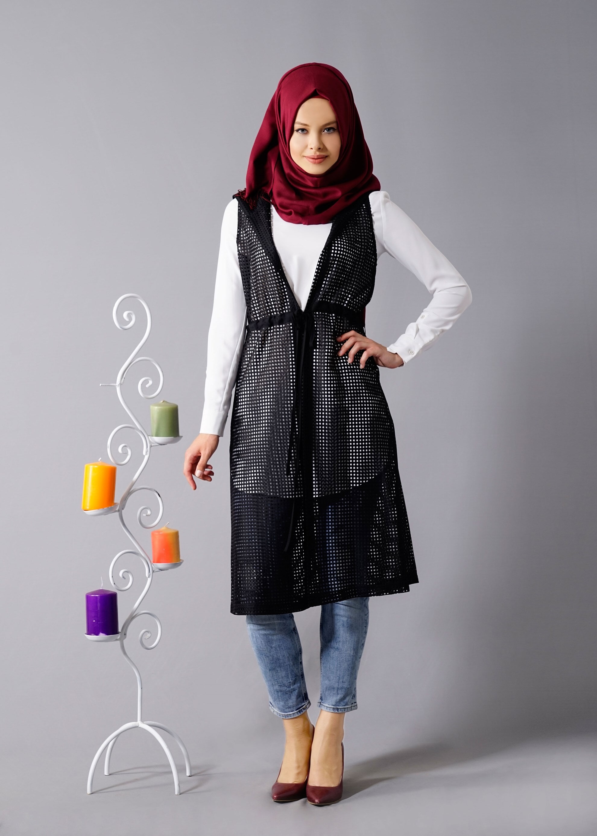 Tesettür giyim SİYAH 4799 String 1838 Tesettür Yelek 38/46 TEK36