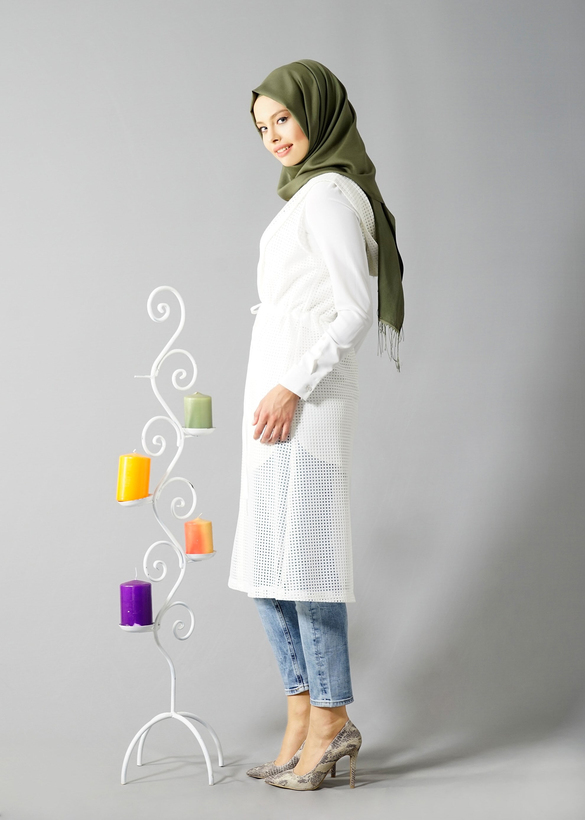 Tesettür giyim BEYAZ 4799 String 1838 Tesettür Yelek 38/46 TEK36