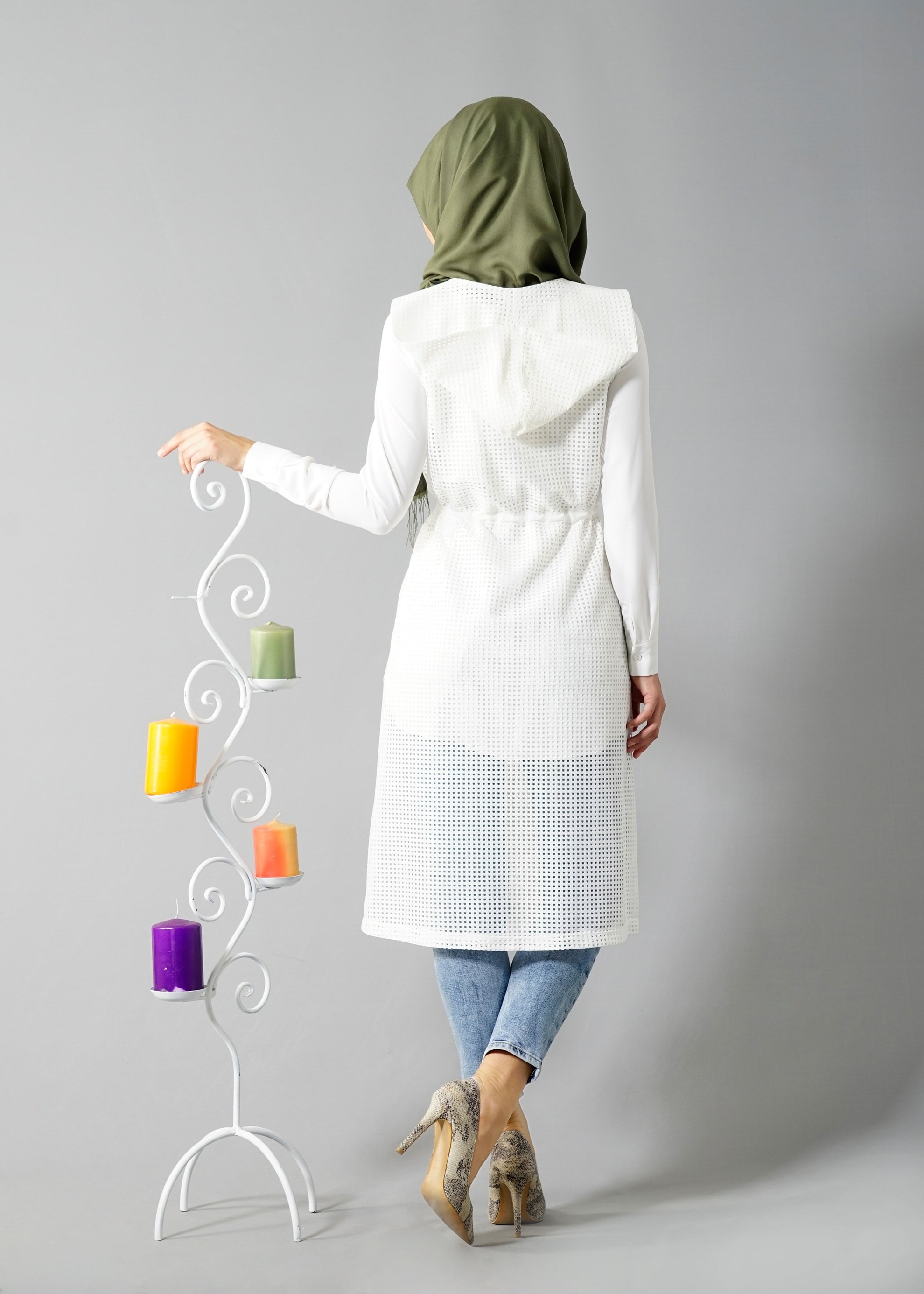 Tesettür giyim BEYAZ 4799 String 1838 Tesettür Yelek 38/46 TEK36