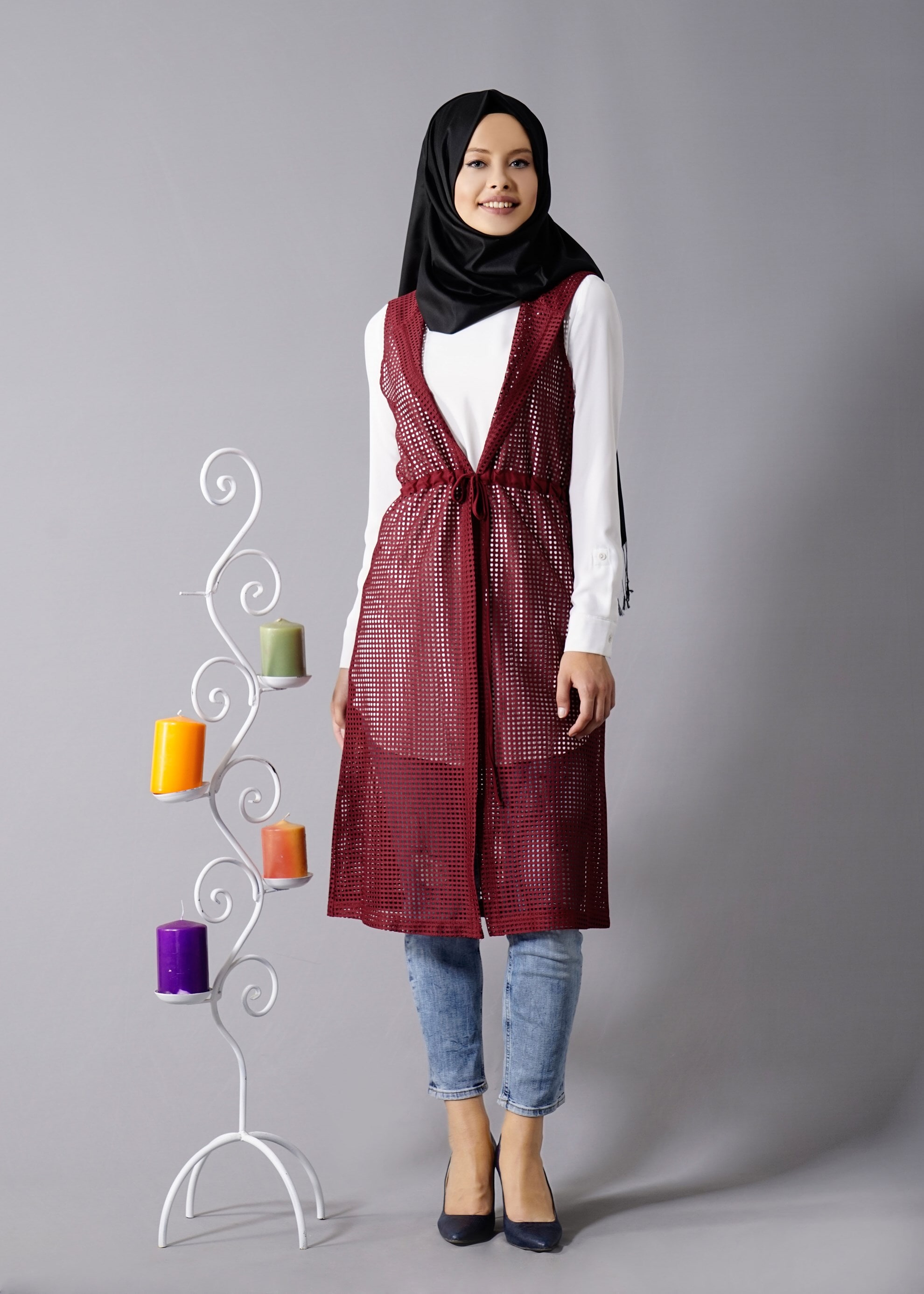 Tesettür giyim BORDO 4799 String 1838 Tesettür Yelek 38/46 TEK36