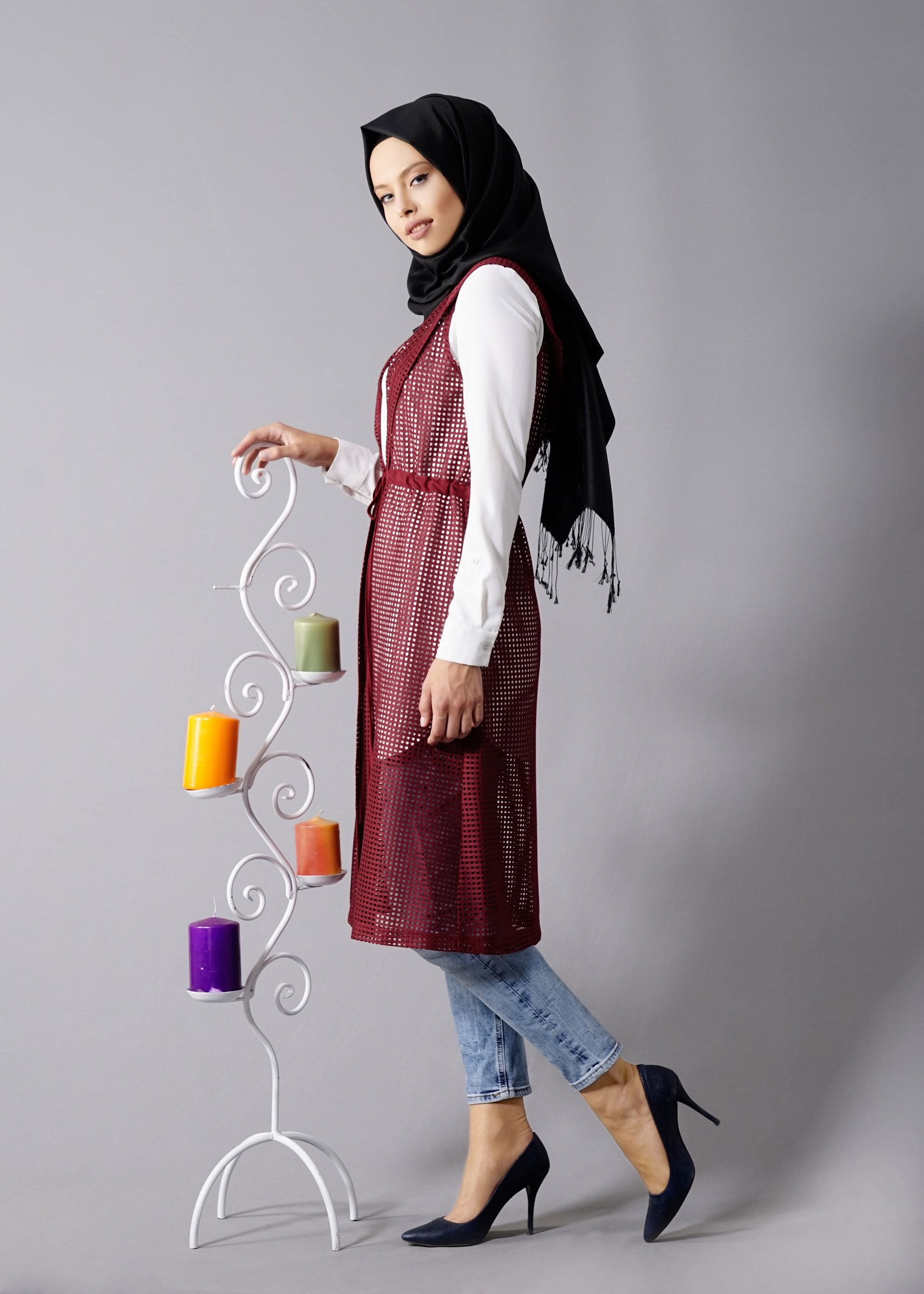 Tesettür giyim BORDO 4799 String 1838 Tesettür Yelek 38/46 TEK36