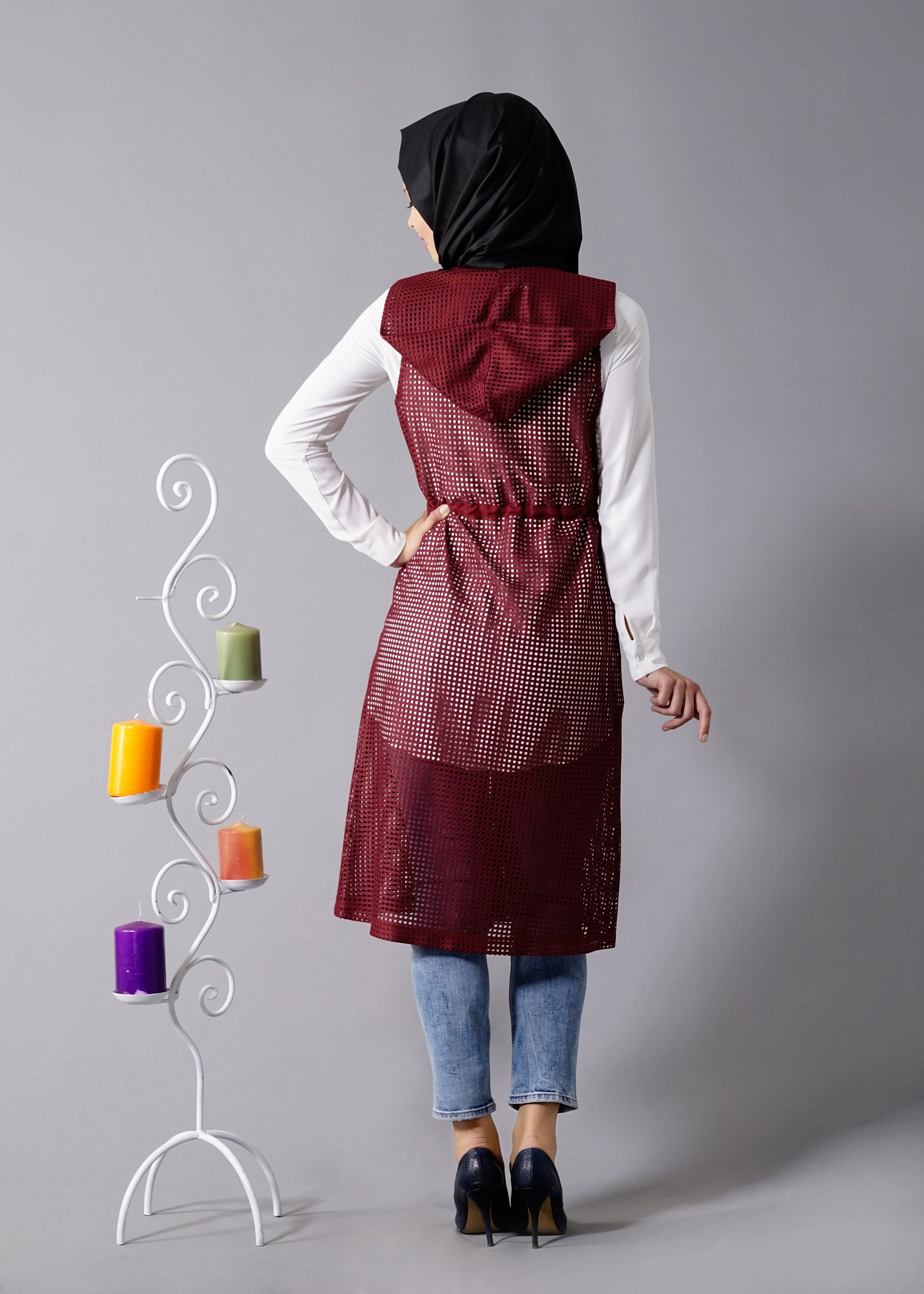 Tesettür giyim BORDO 4799 String 1838 Tesettür Yelek 38/46 TEK36