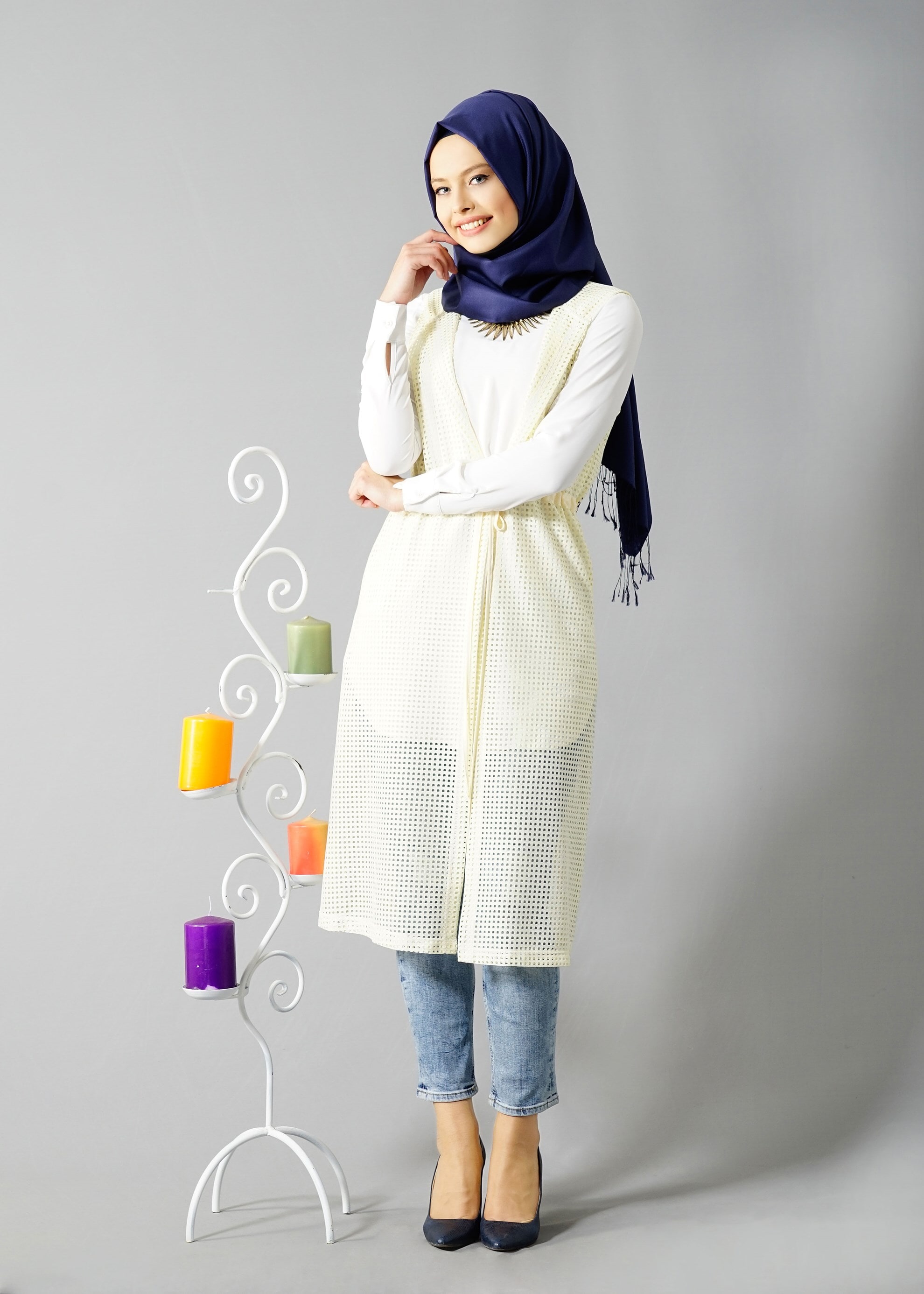 Hijab clothing ECRU 4799 String 1838 Tesettür Yelek 38/46 TEK36