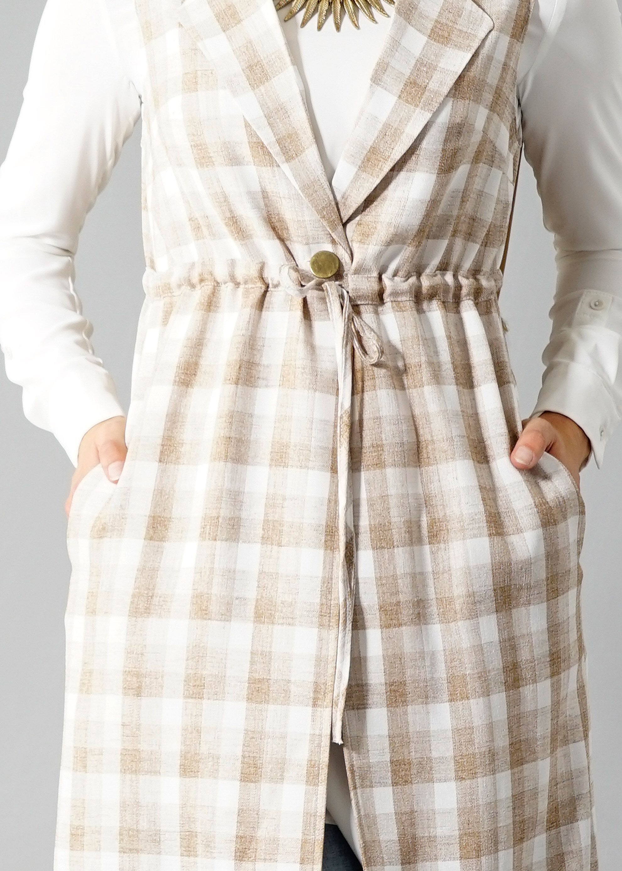 Tesettür giyim KAHVE 4801 Verona Ekose Tesettür Yelek 38/46 TEK40