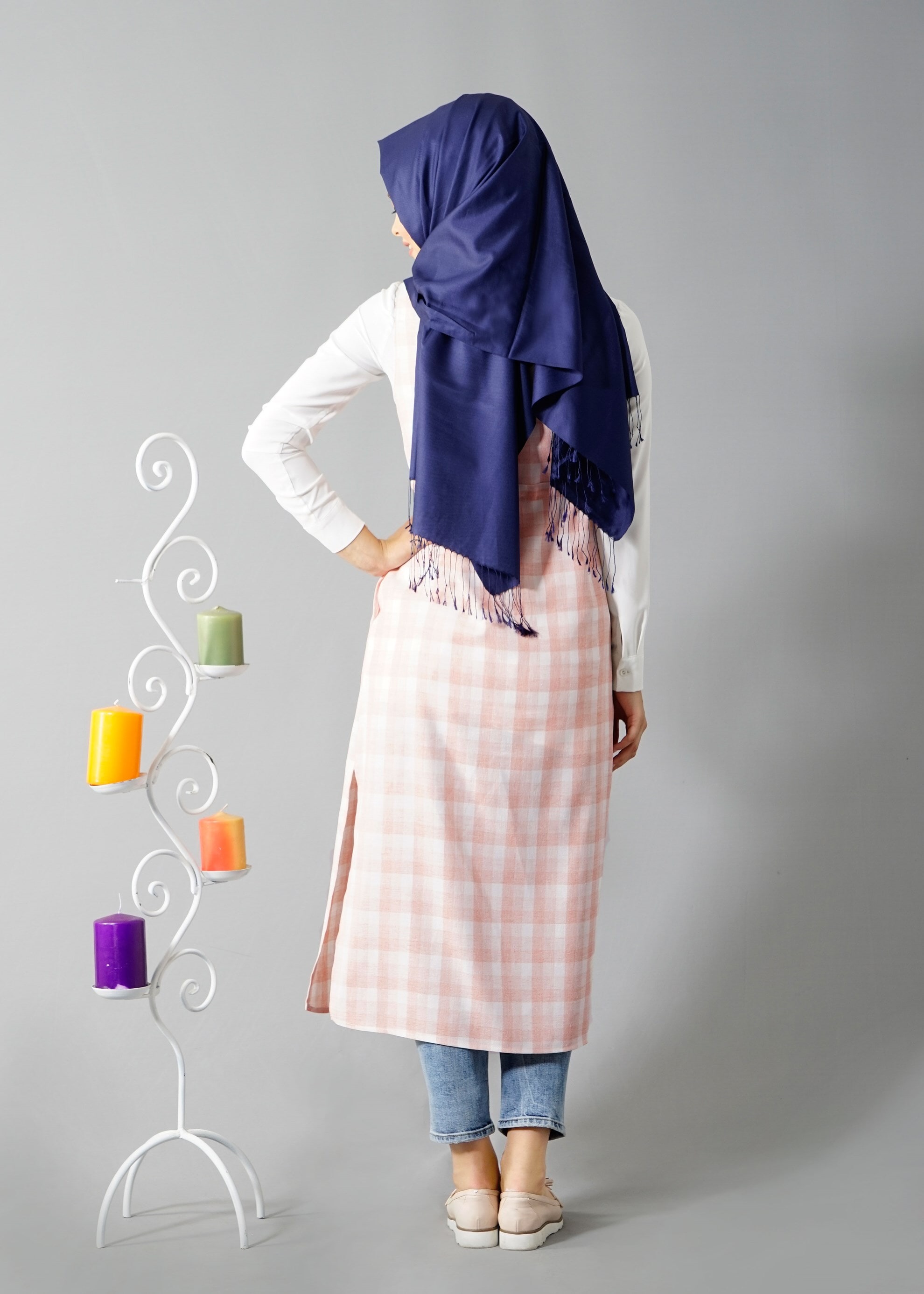 Tesettür giyim PUDRA 4801 Verona Ekose Tesettür Yelek 38/46 TEK40