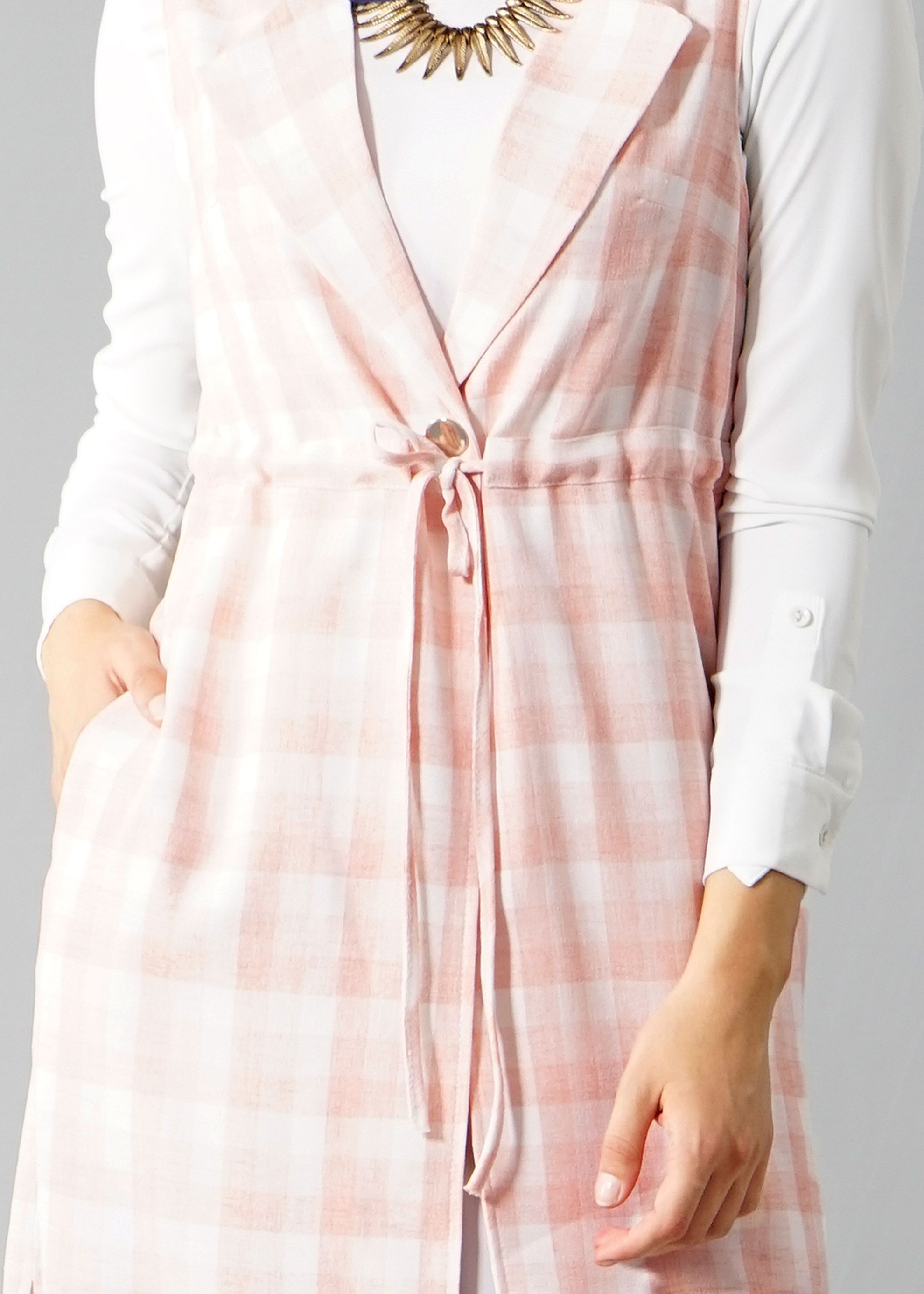 Tesettür giyim PUDRA 4801 Verona Ekose Tesettür Yelek 38/46 TEK40