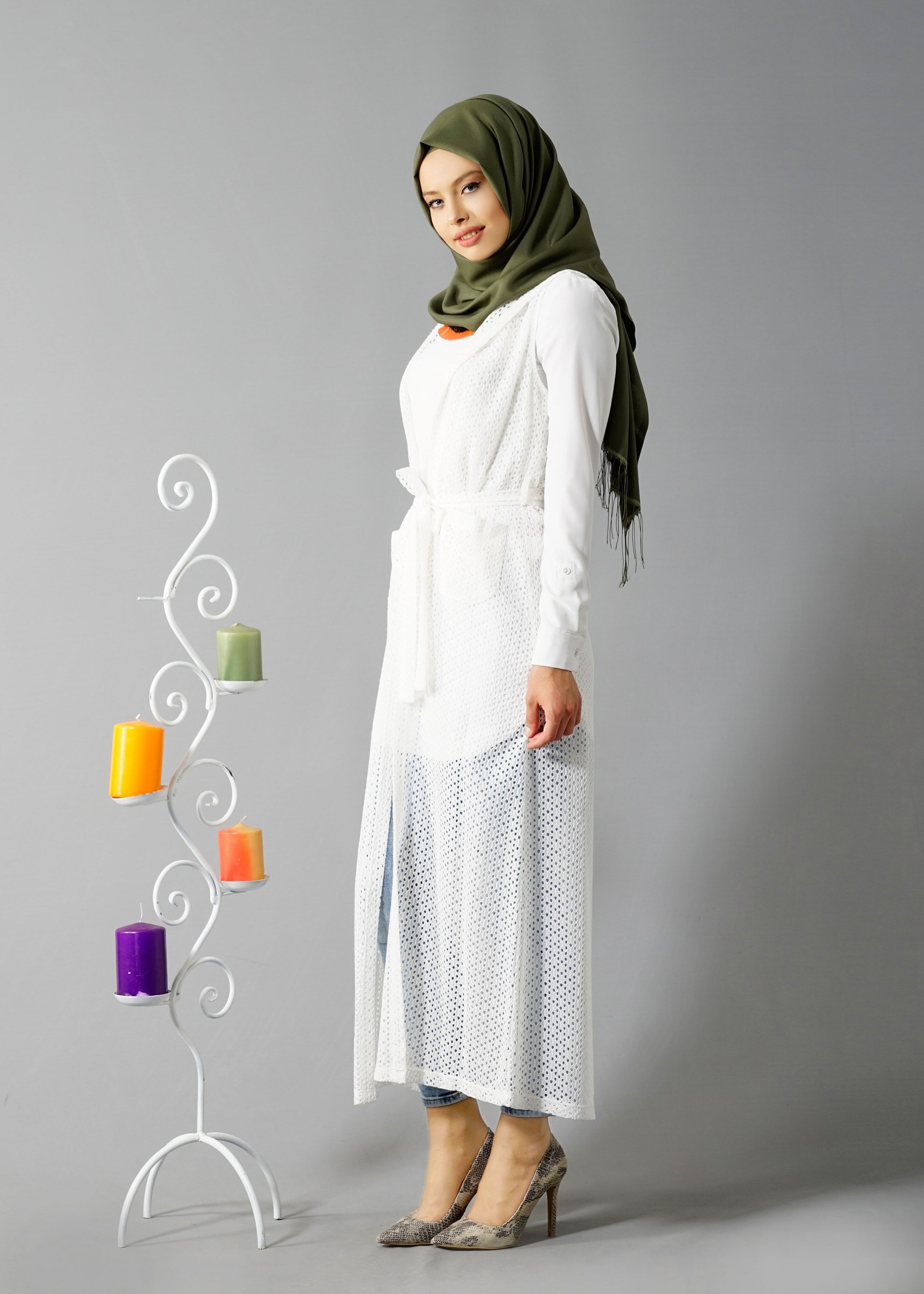 Tesettür giyim BEYAZ 4803 Bita 1664 Tesettür Yelek 36/44 TEK38