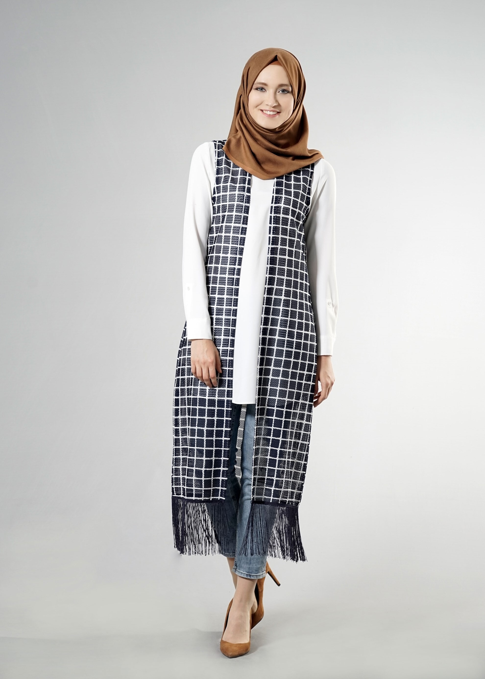 Tesettür giyim LACİVERT 4620-2 Virame Tesettür Yelek 38/46