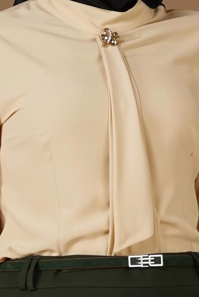 Hijab clothing BEIGE TIE-COLLAR BLOUSE 2610  - ALVİNA
