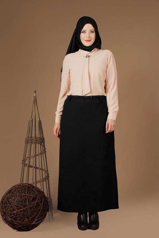 Vêtements hijab BEIGE CHEMISIER À COL NOUÉ 2610 - ALVİNA