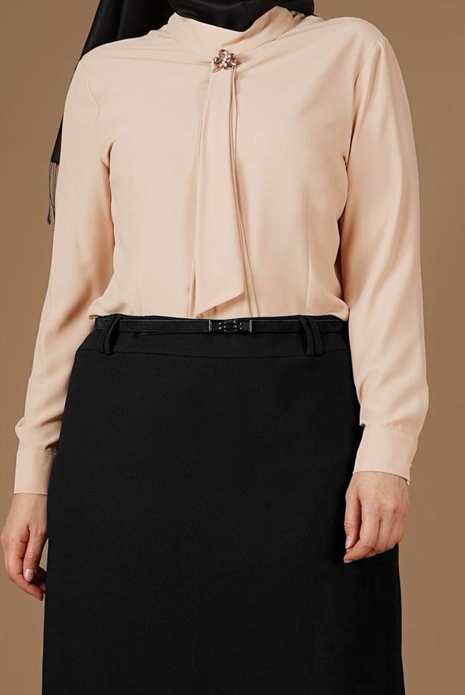 Vêtements hijab BEIGE CHEMISIER À COL NOUÉ 2610 - ALVİNA