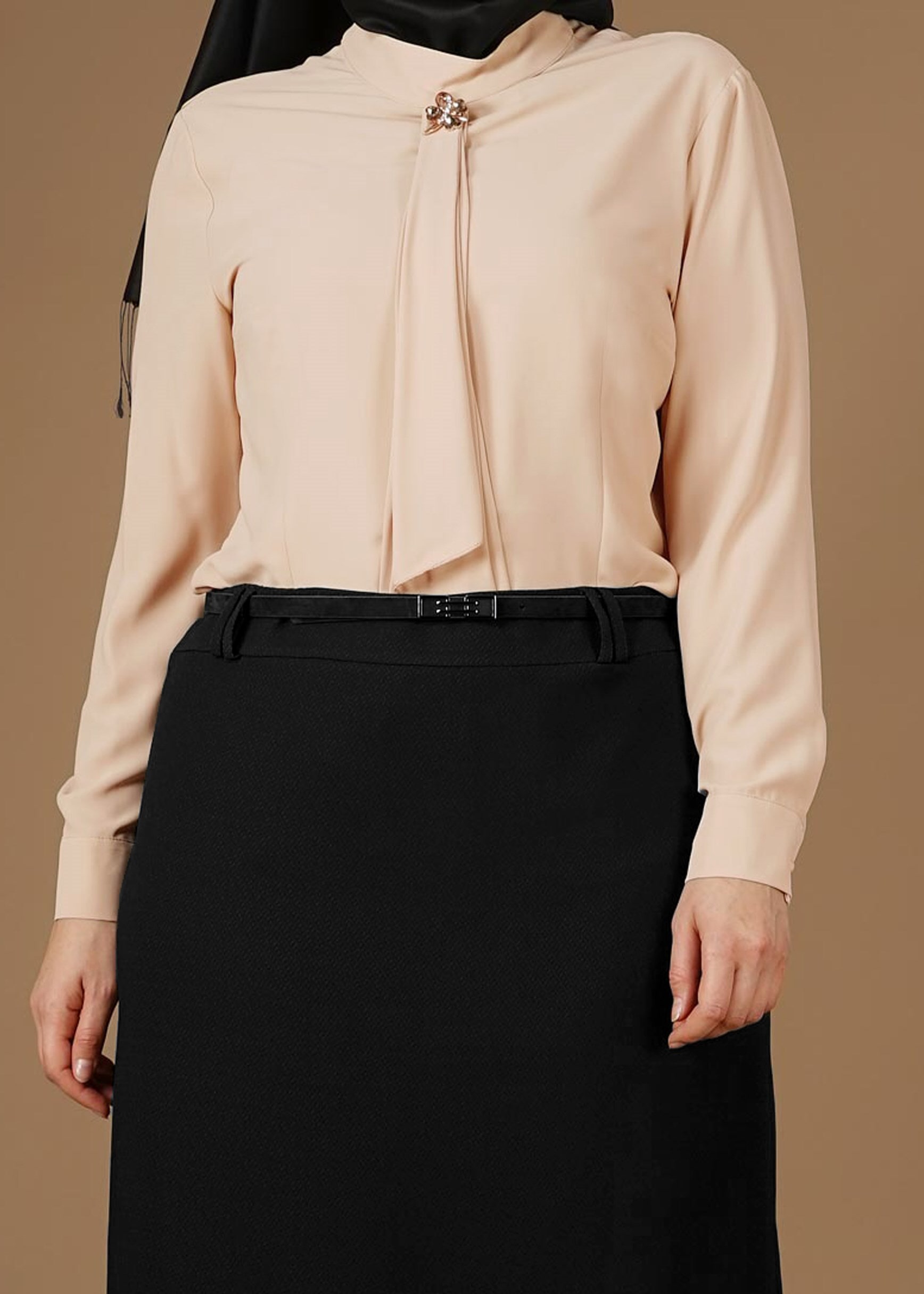 Vêtements hijab BEIGE CHEMISIER À COL NOUÉ 2610