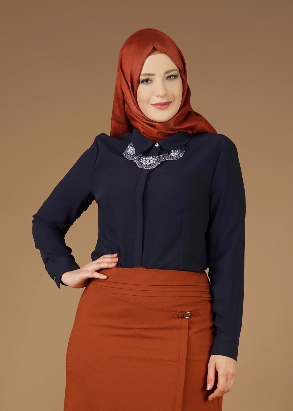 Vêtements hijab BLEU MARINE CHEMISIER À BOUTONS DISSIMULÉS 2631 