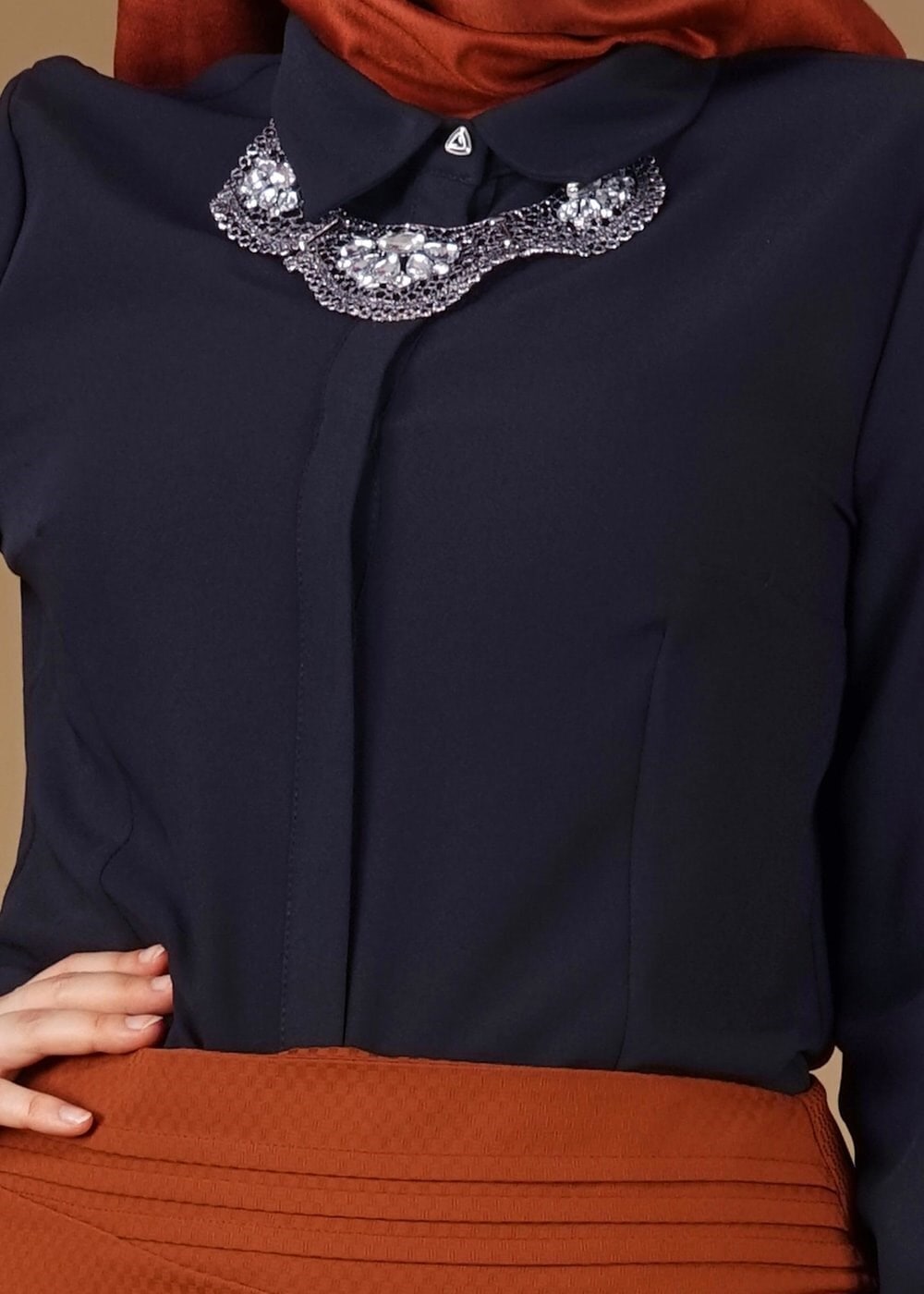 Vêtements hijab BLEU MARINE CHEMISIER À BOUTONS DISSIMULÉS 2631 