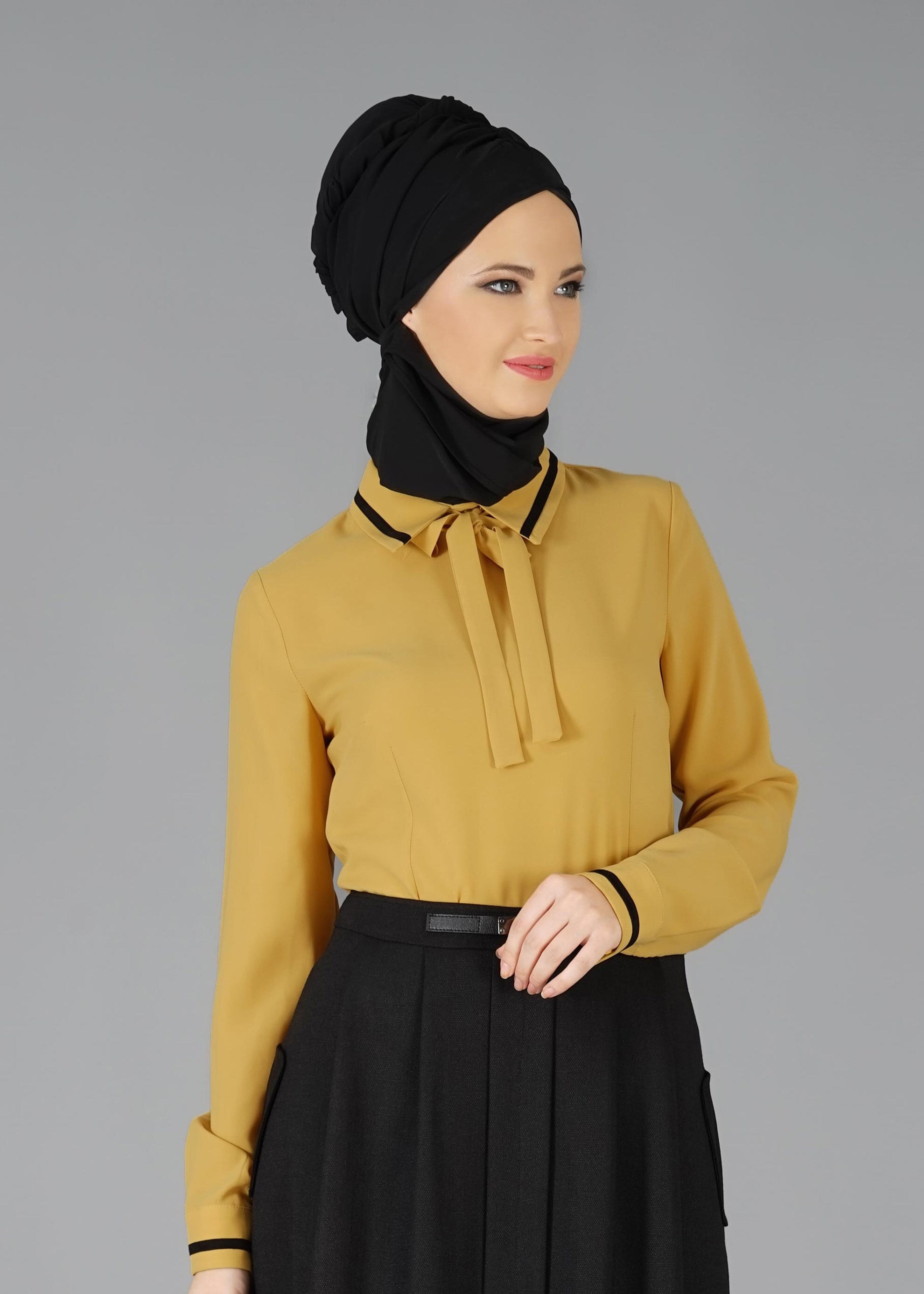 Tesettür giyim SARI YAKASI BAĞLAMALI BLUZ 4720 
