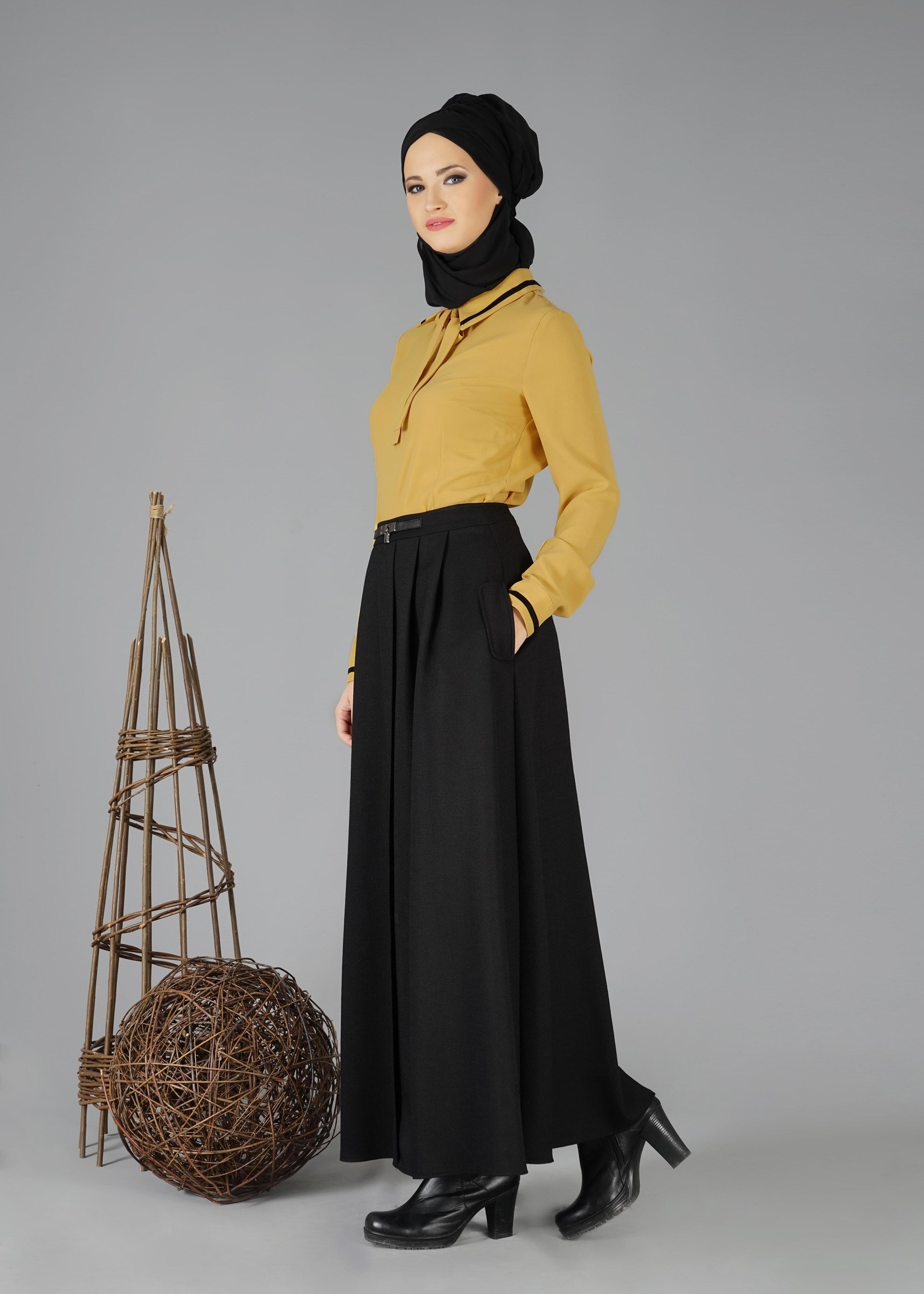 Tesettür giyim SARI YAKASI BAĞLAMALI BLUZ 4720 