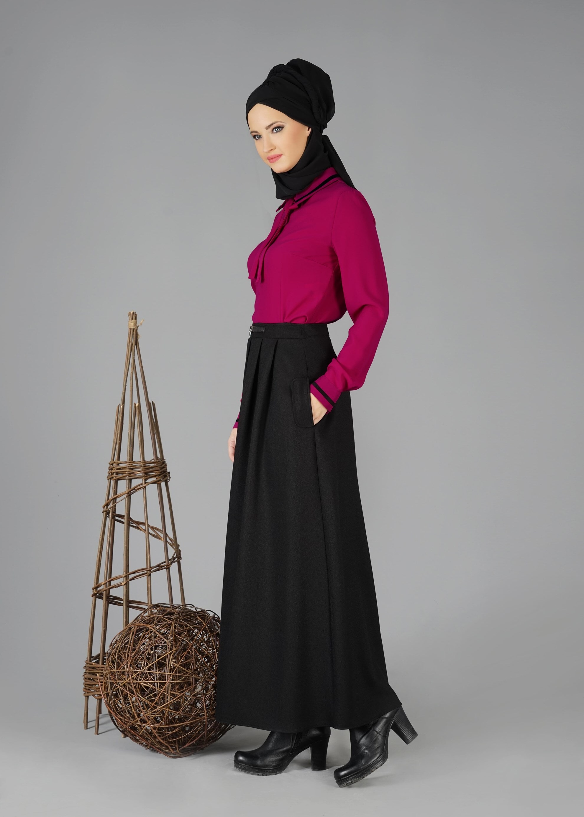 Tesettür giyim FUŞYA YAKASI BAĞLAMALI BLUZ 4720 