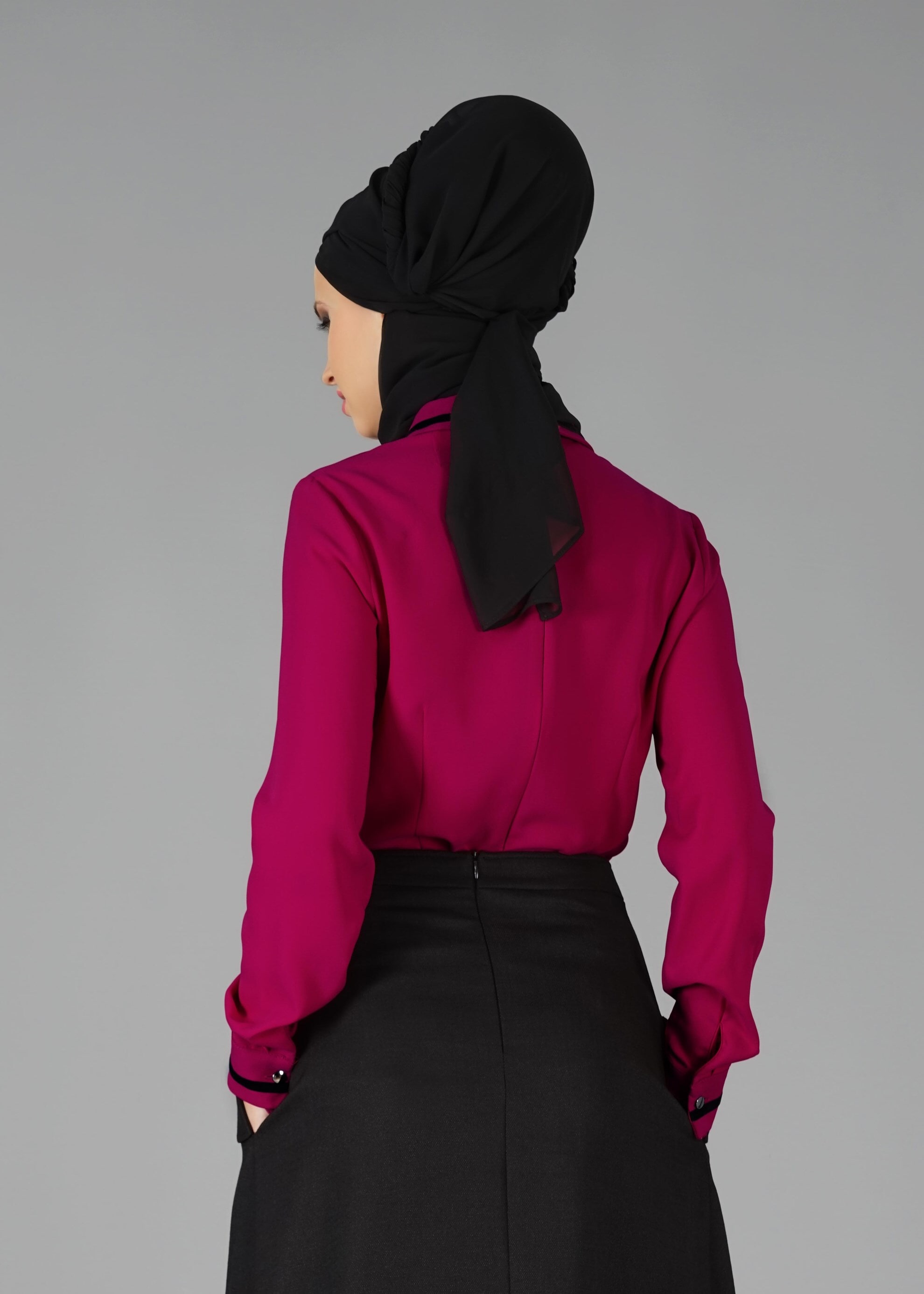 Tesettür giyim FUŞYA YAKASI BAĞLAMALI BLUZ 4720 