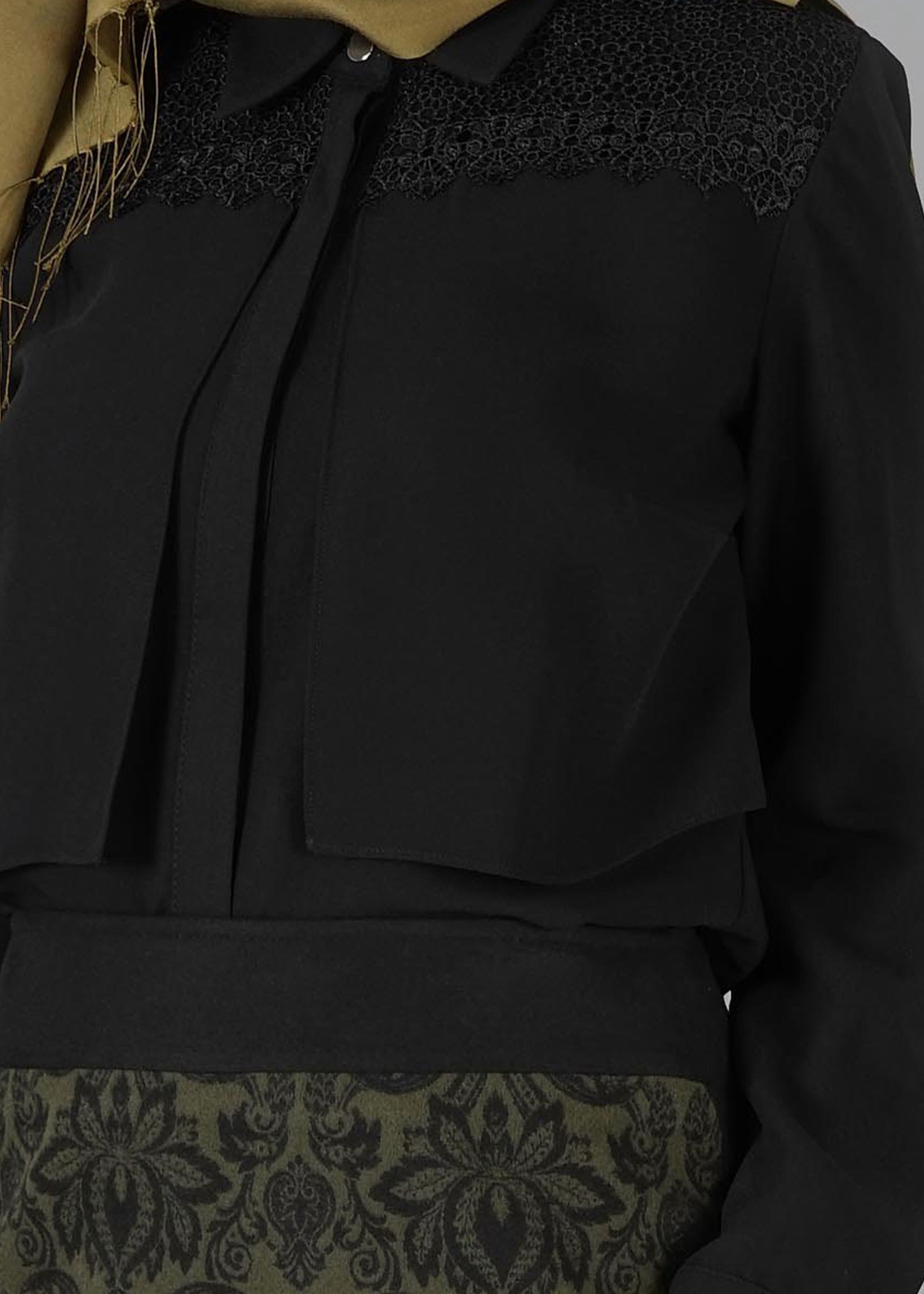 Tesettür giyim SİYAH GÜPÜR DETAYLI BLUZ 4746 