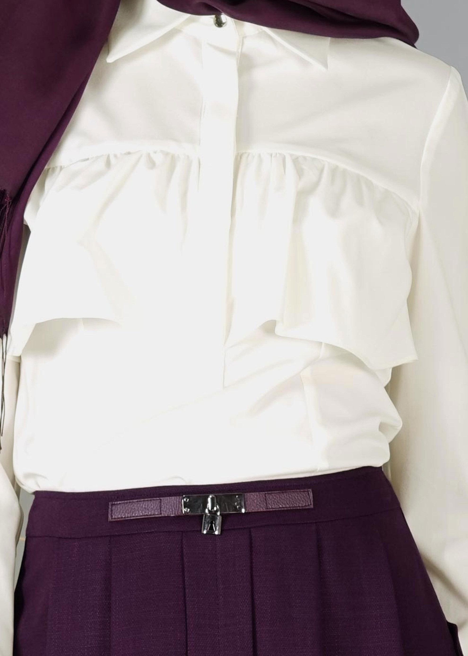 Tesettür giyim BEYAZ VOLAN DETAYLI BLUZ 4783 