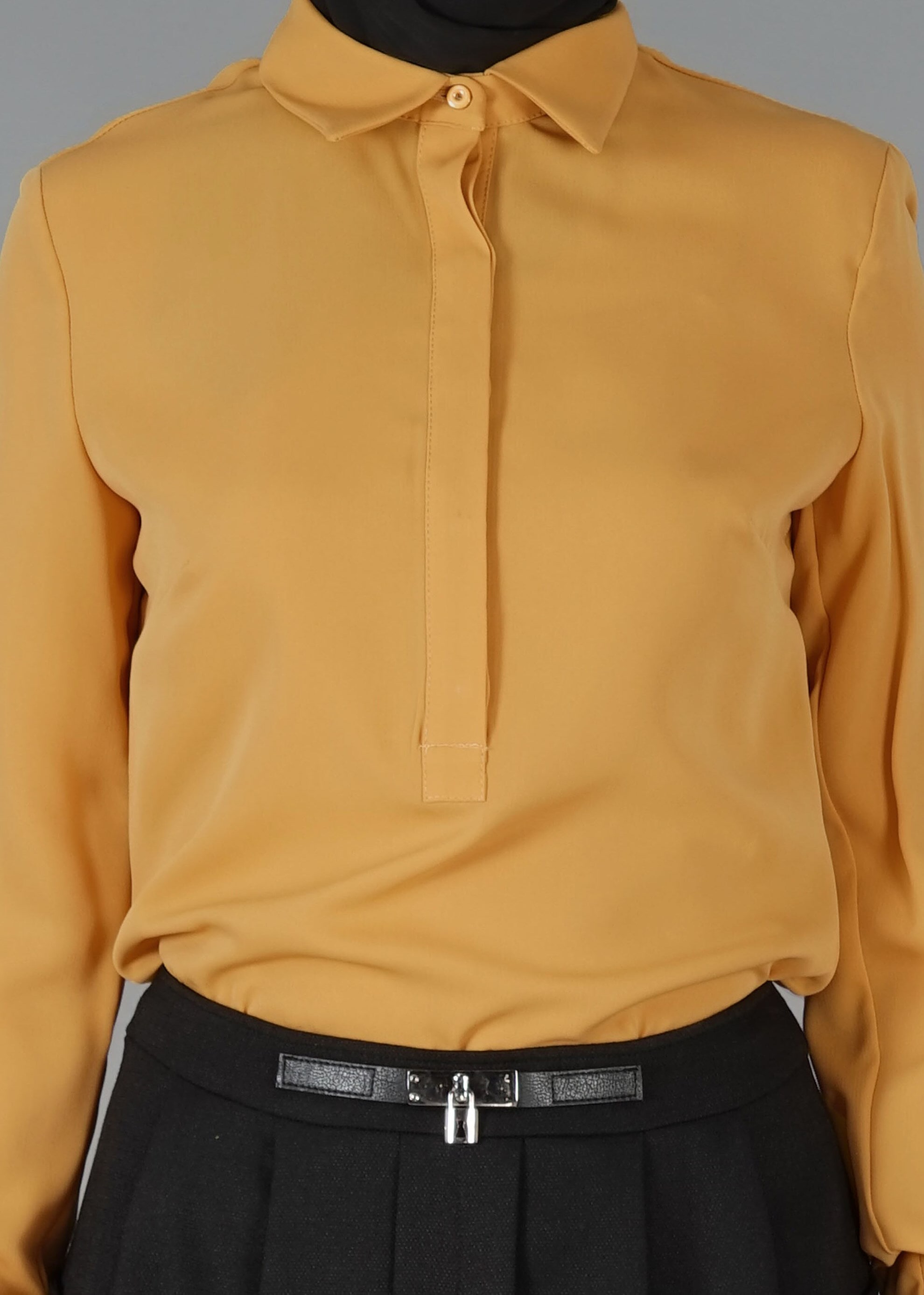 Tesettür giyim SARI GİZLİ DÜĞMELİ BLUZ 4793 