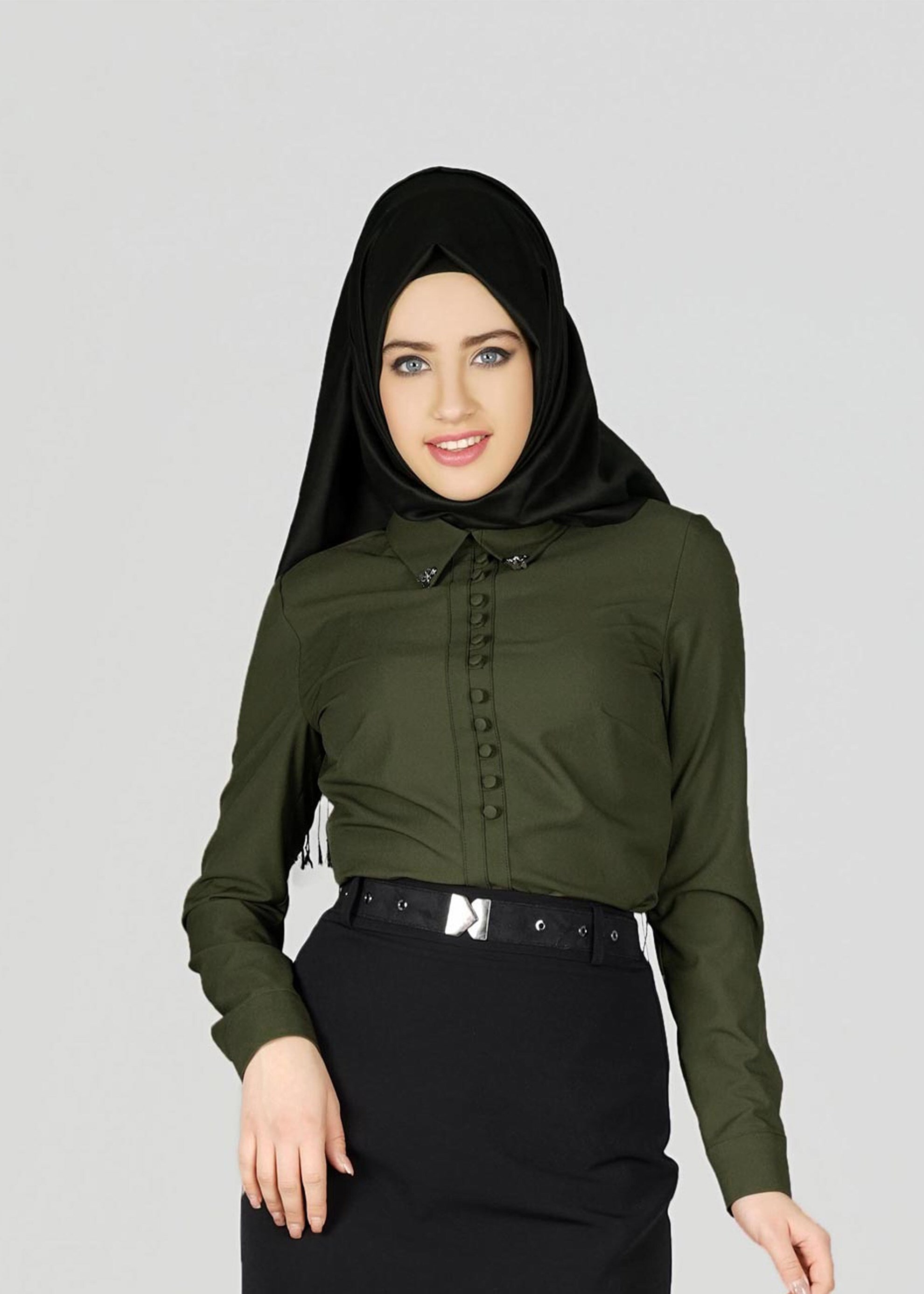 Tesettür giyim HAKİ 4988 BLUZ