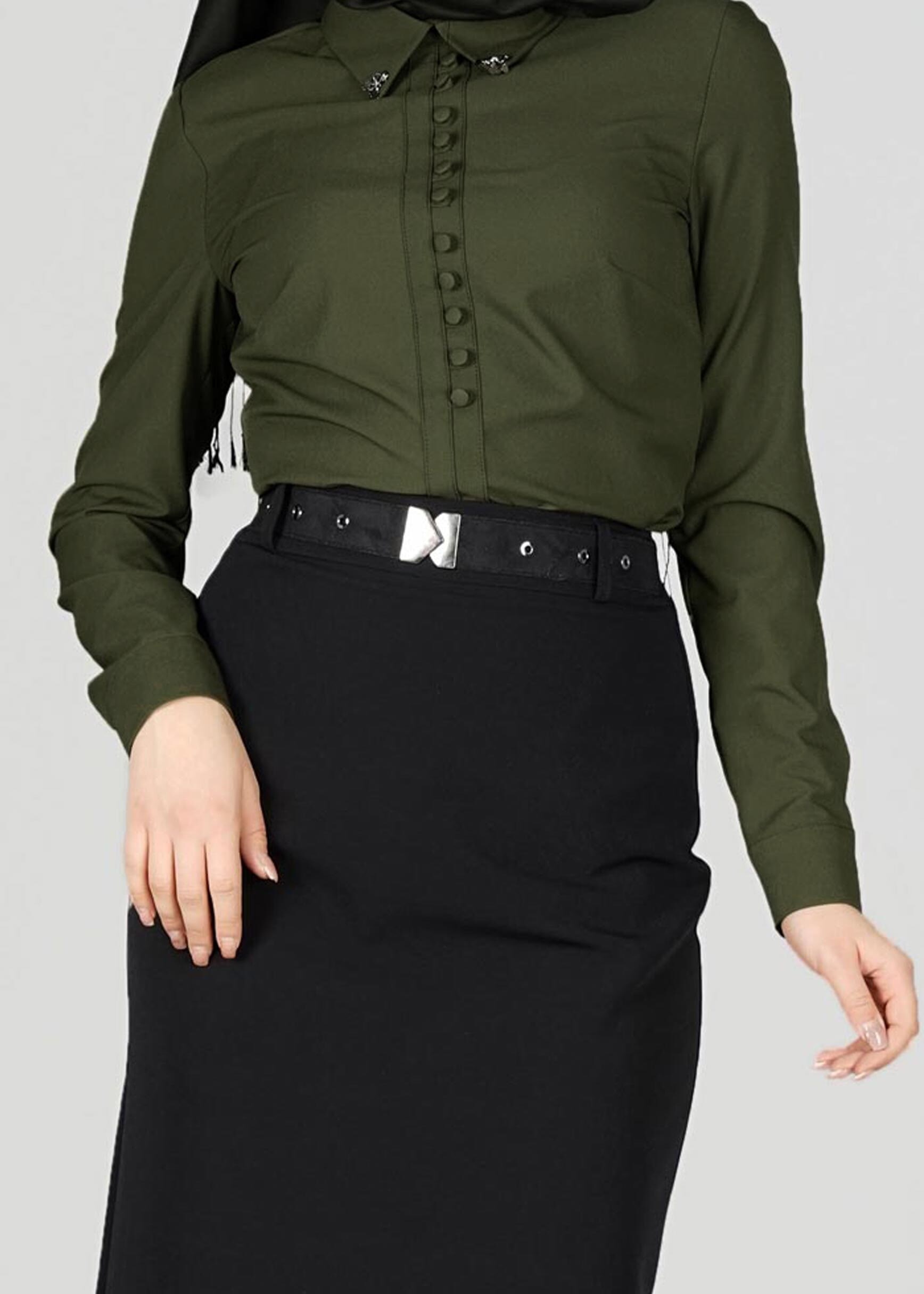 Tesettür giyim HAKİ 4988 BLUZ