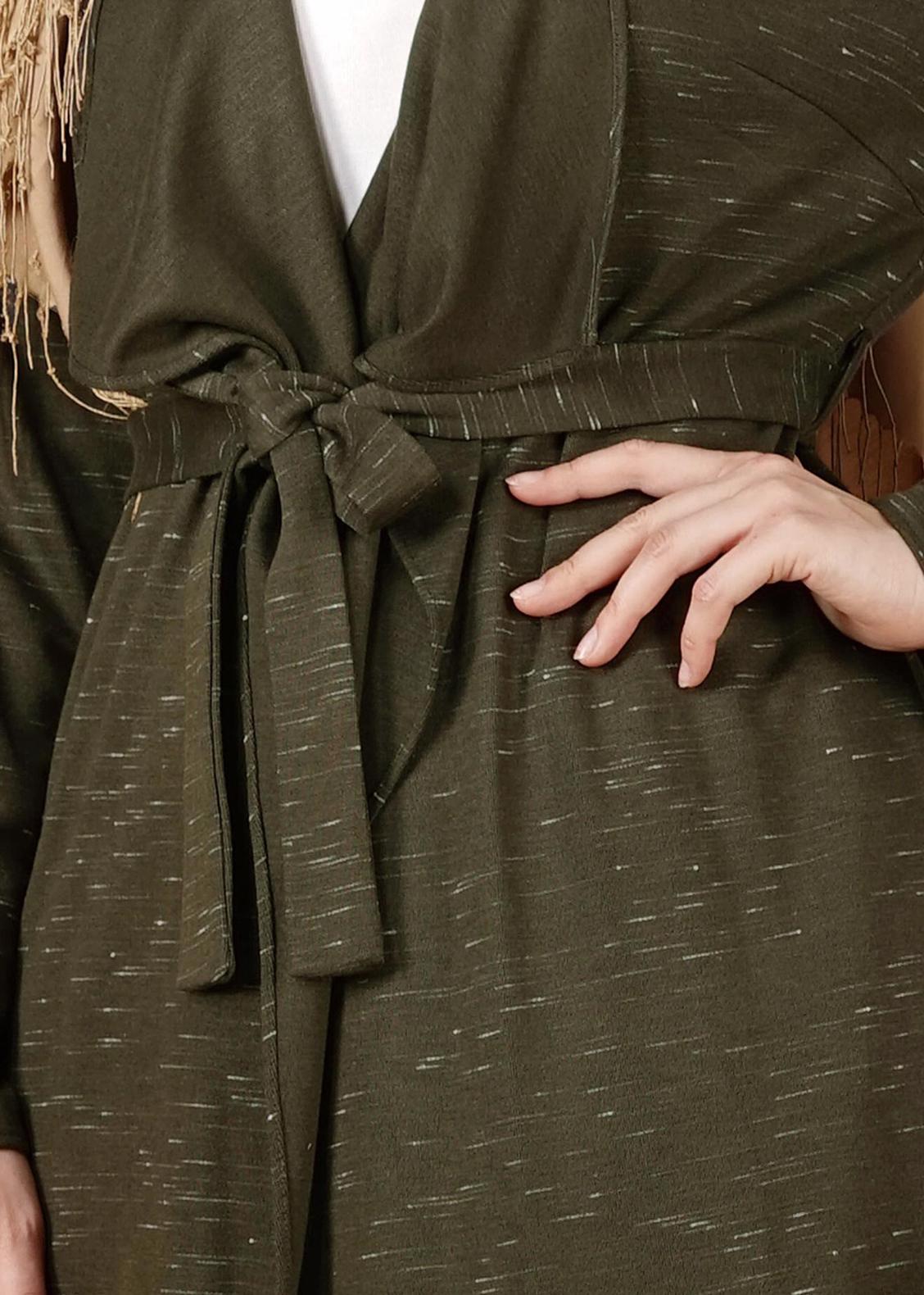 Vêtements hijab KAKI GILET MAILLE AVEC CEINTURE 2643 