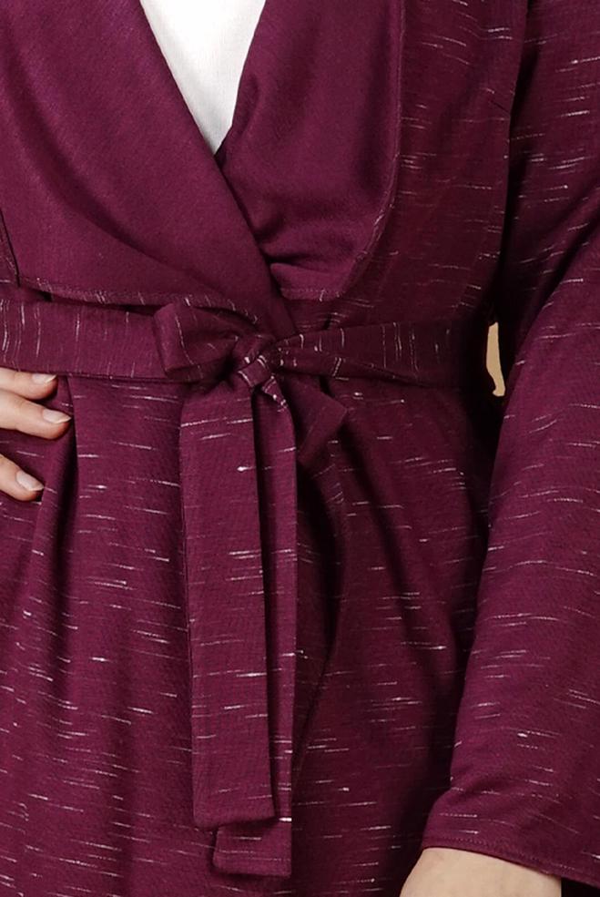 Vêtements hijab BEIGE GILET MAILLE AVEC CEINTURE 2643  - ALVİNA