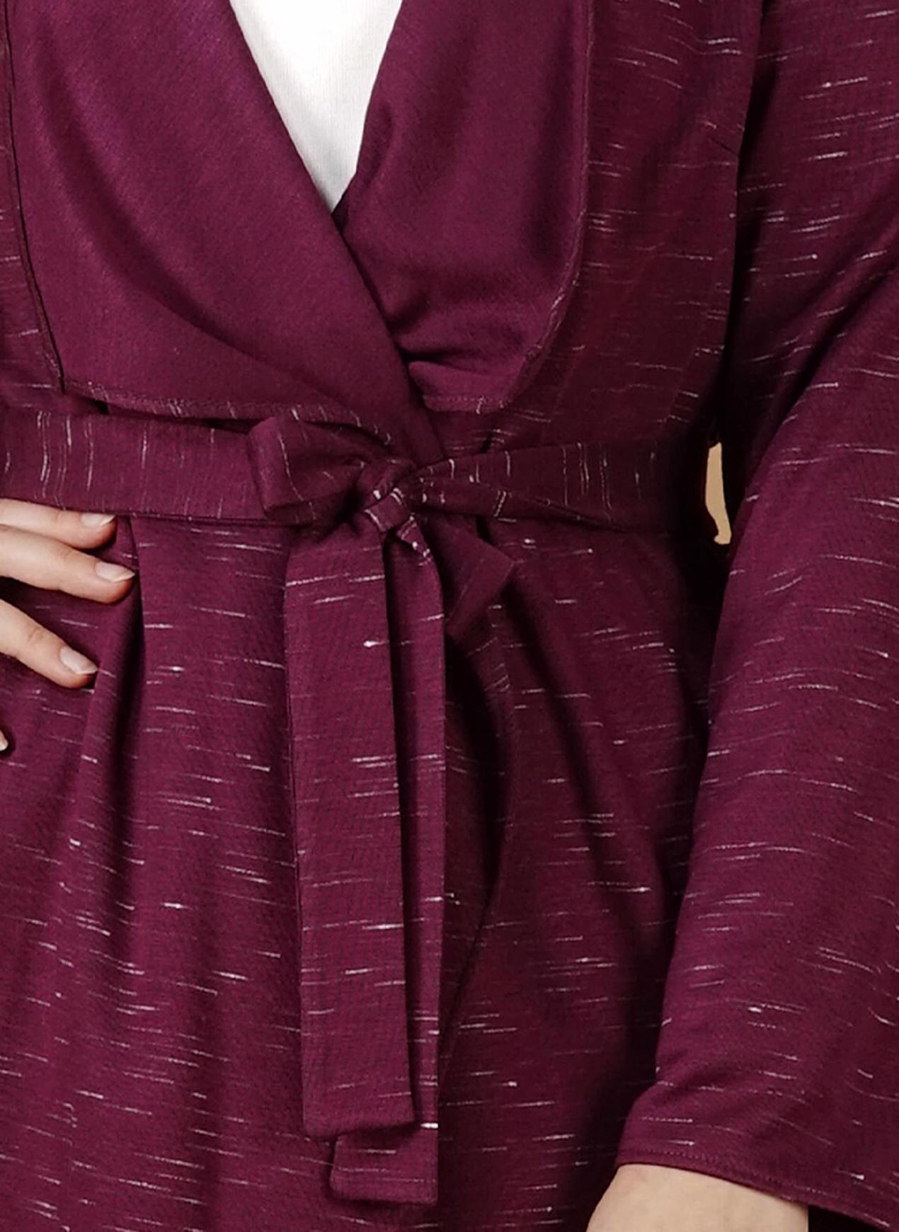 Tesettür giyim MOR KUŞAKLI ETEK UCU PÜSKÜLLÜ HIRKA 2643 