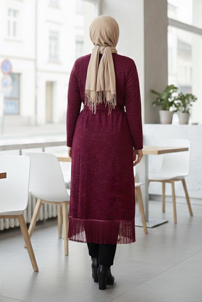 Vêtements hijab BEIGE GILET MAILLE AVEC CEINTURE 2643  - ALVİNA